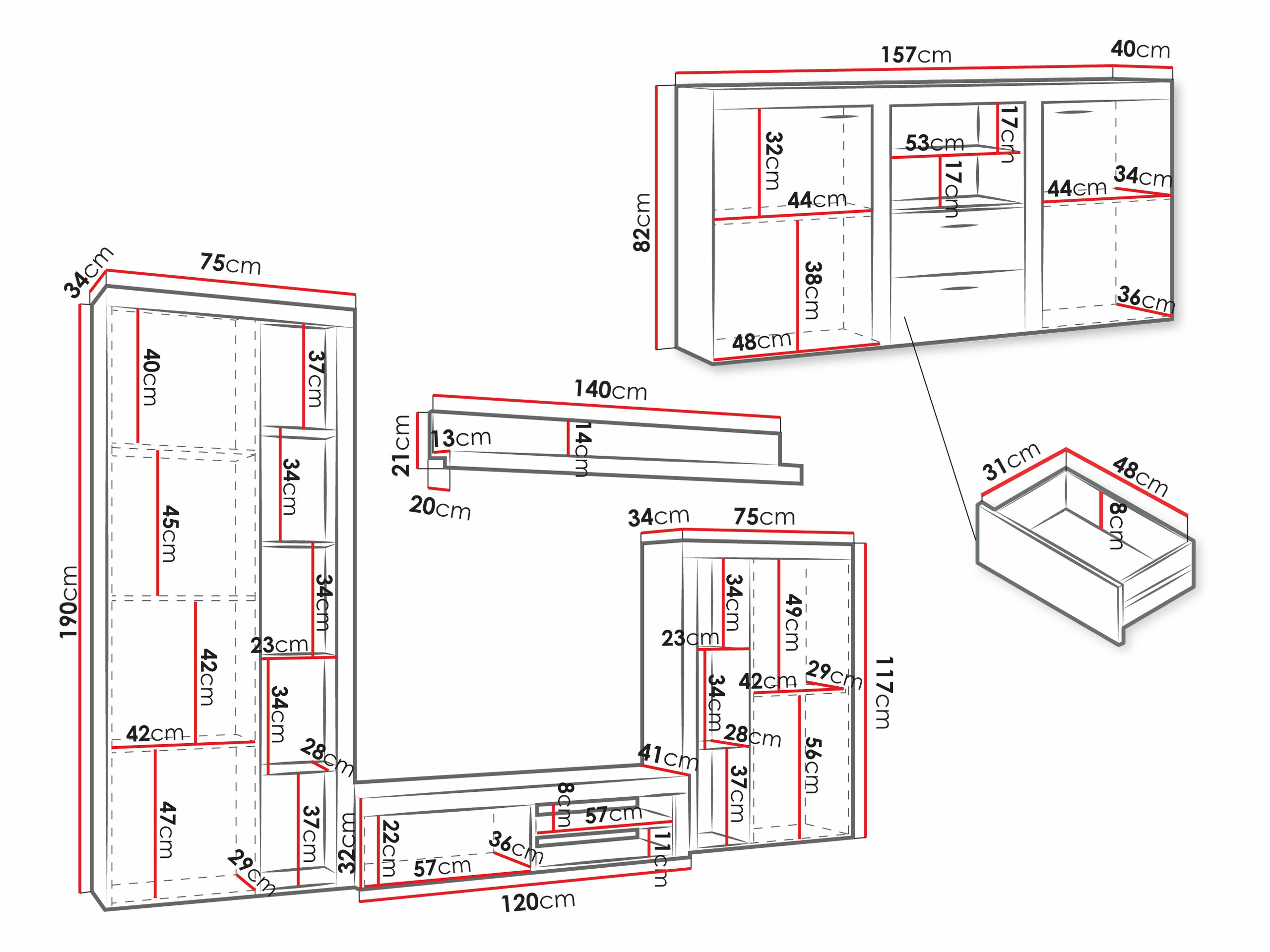 Svetainės komplektas Soca I (Balta)