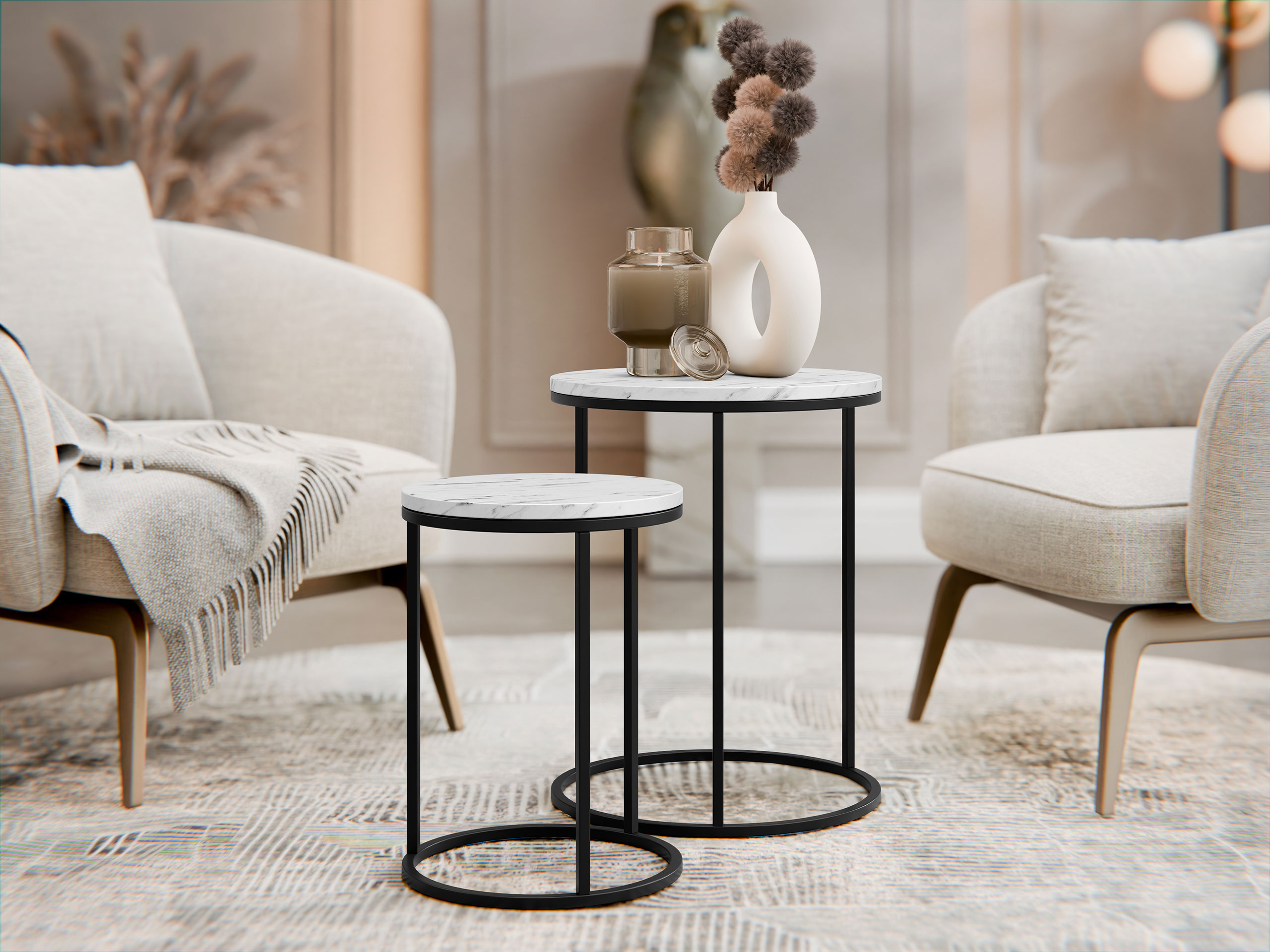 Šoninių staliukų komplektas Iter (Balta)