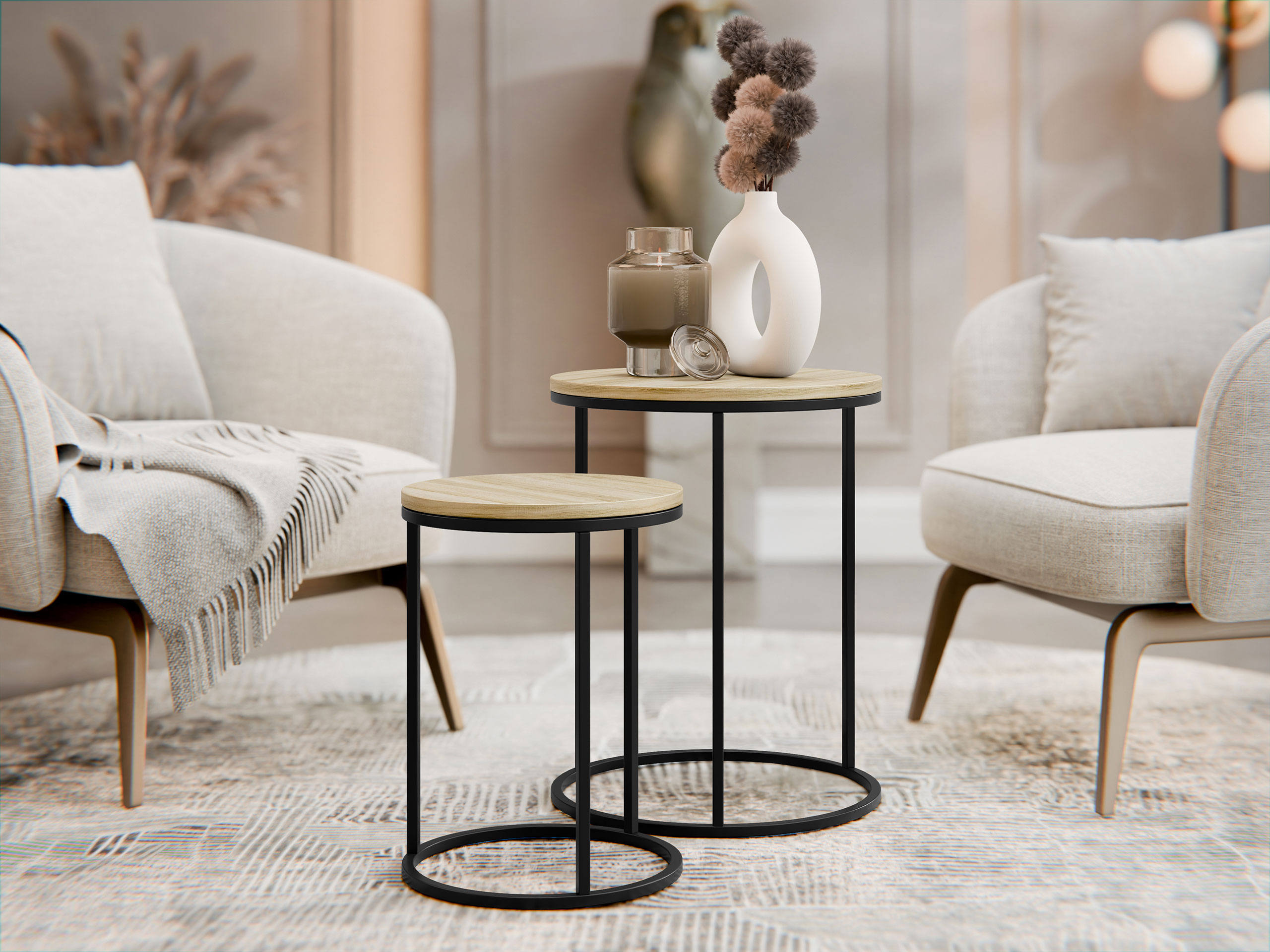 Šoninių staliukų komplektas Richardson 137 (Šviesus medis)