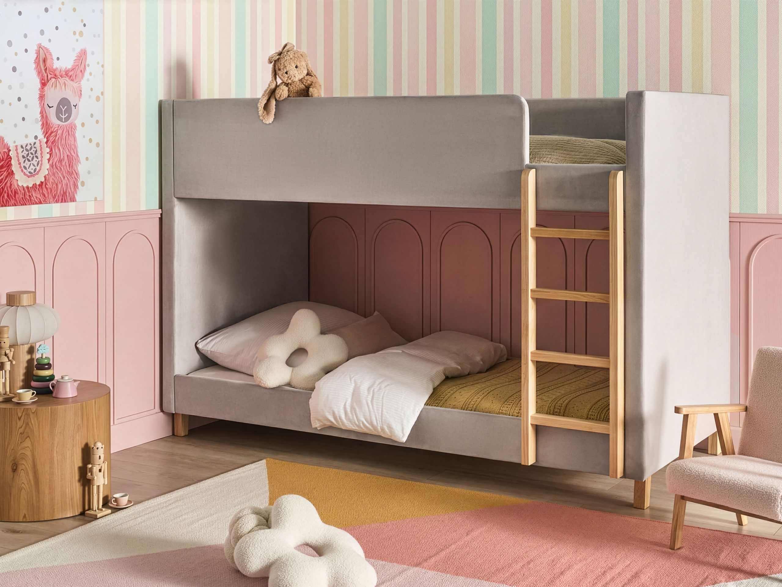 Dviaukštė lova Berwyn 3211 (Šviesi pilka)