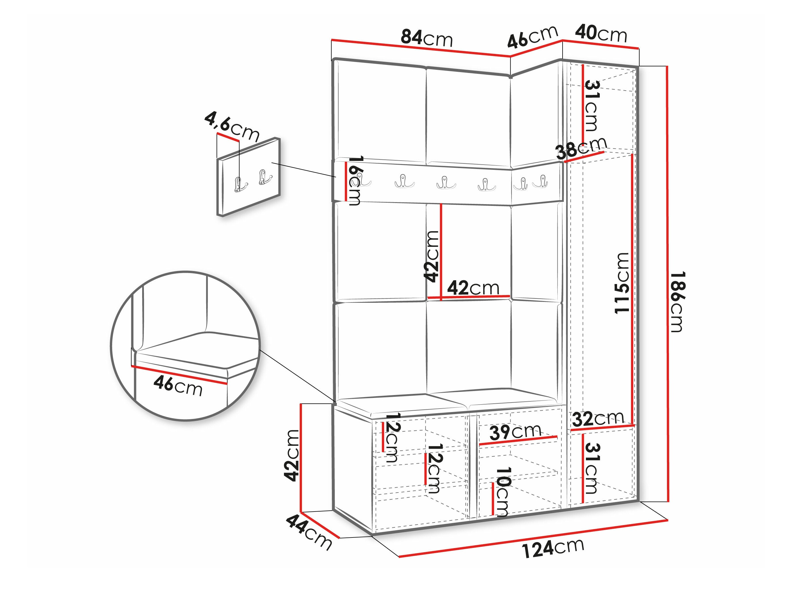 Prieškambario komplektas Pinis IX (Balta)