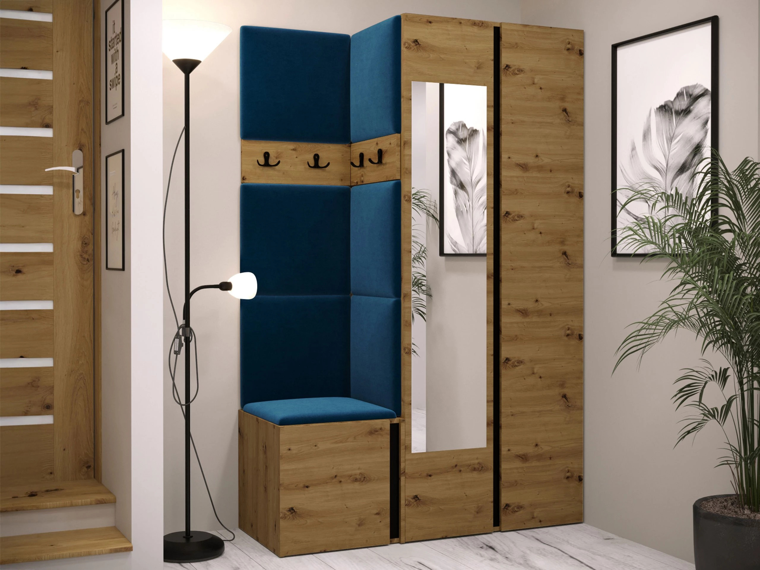 Prieškambario komplektas Pinis XXVI (Artisan ąžuolas + Juoda)