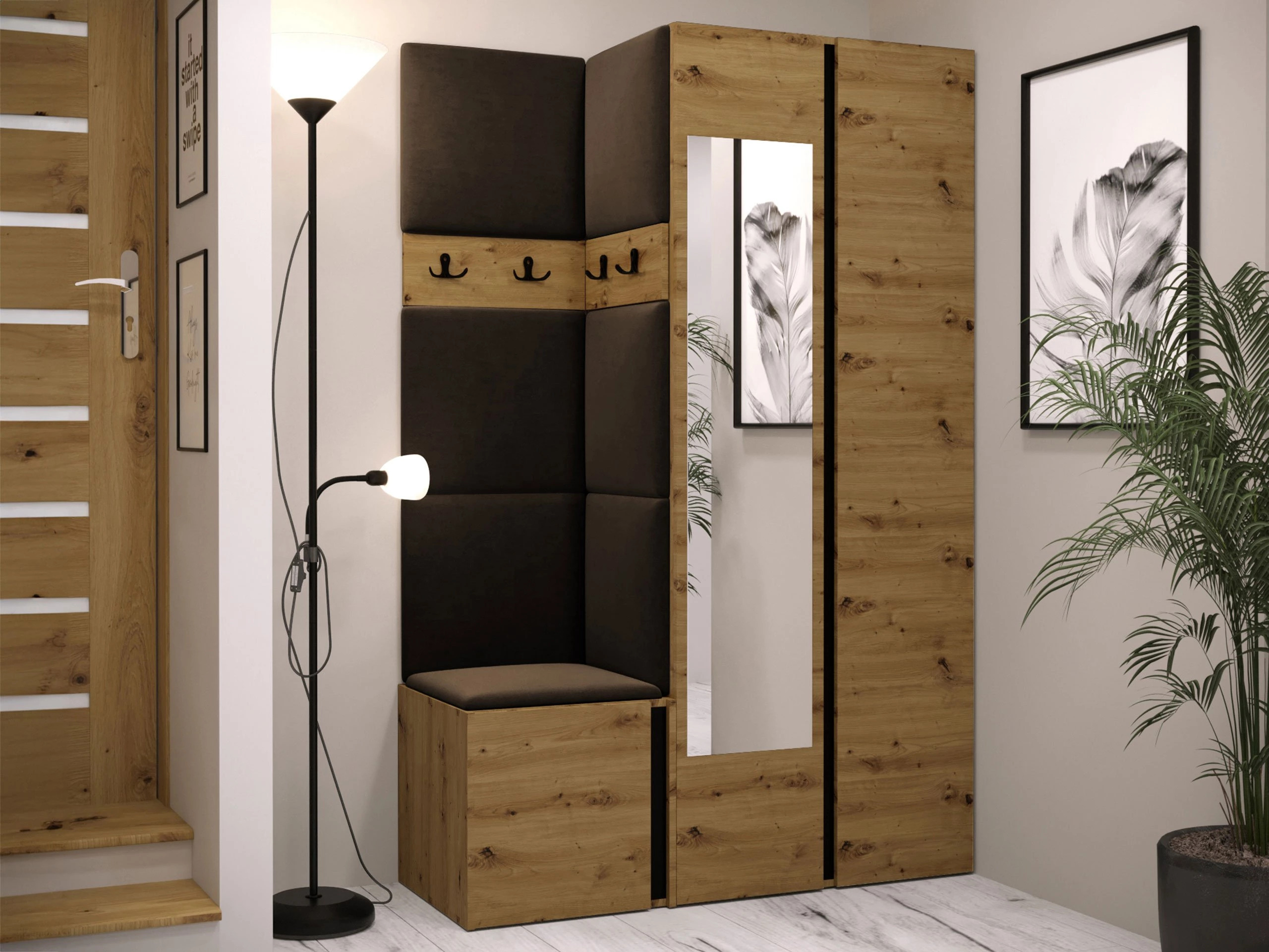 Prieškambario komplektas Pinis XXVI (Artisan ąžuolas + Juoda)
