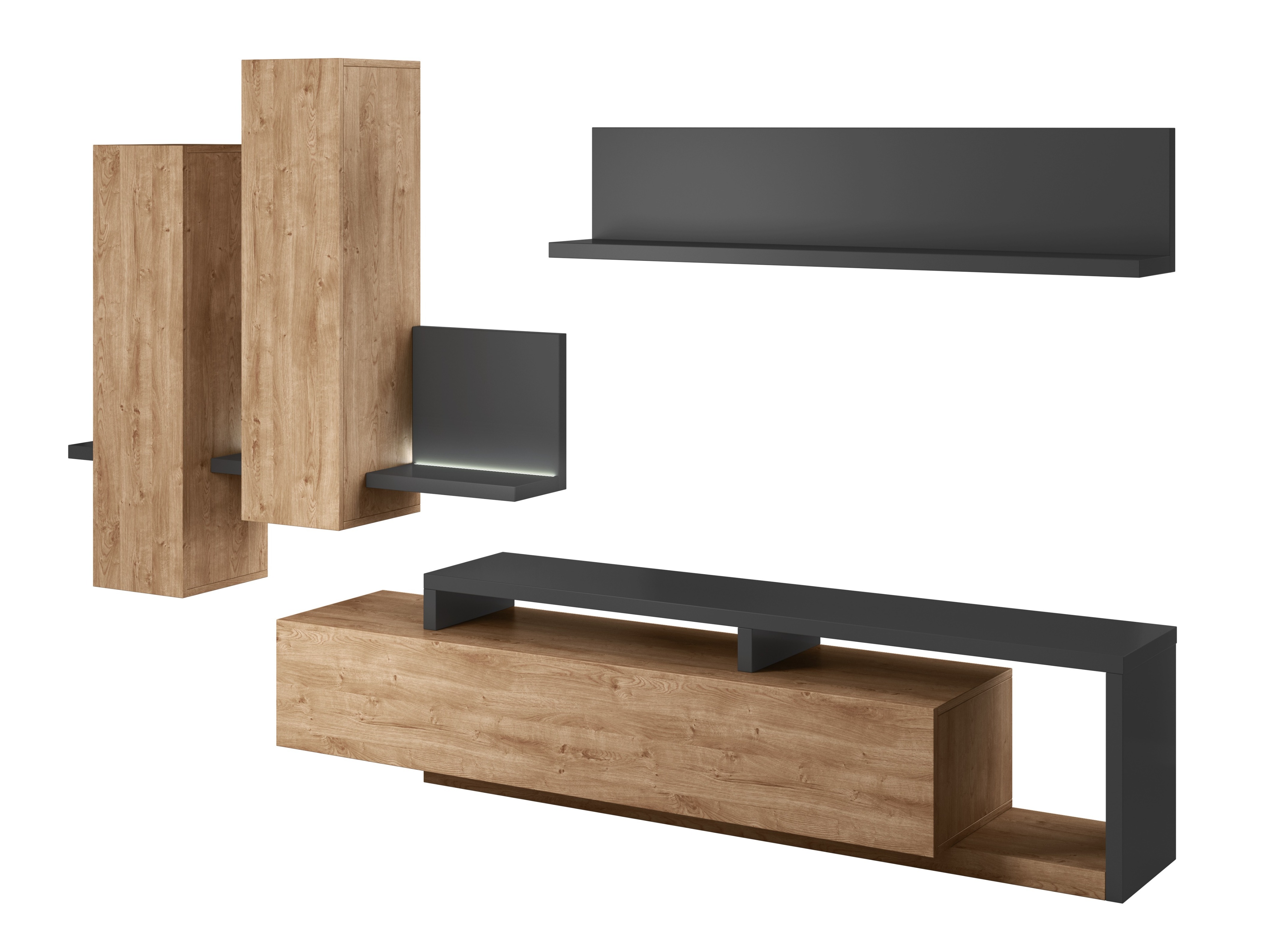 Svetainės komplektas Lutiva 100 (Antracitas + Ribbec ąžuolas)