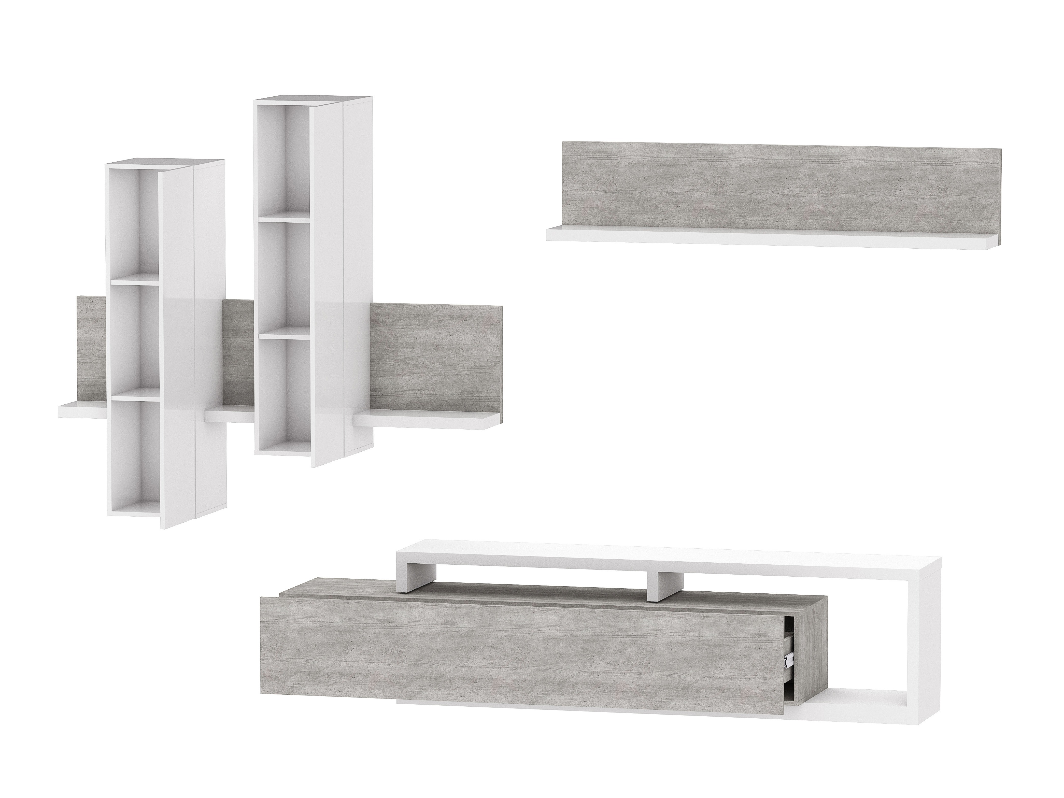 Svetainės komplektas Lutiva 100 (Balta + Betonas)