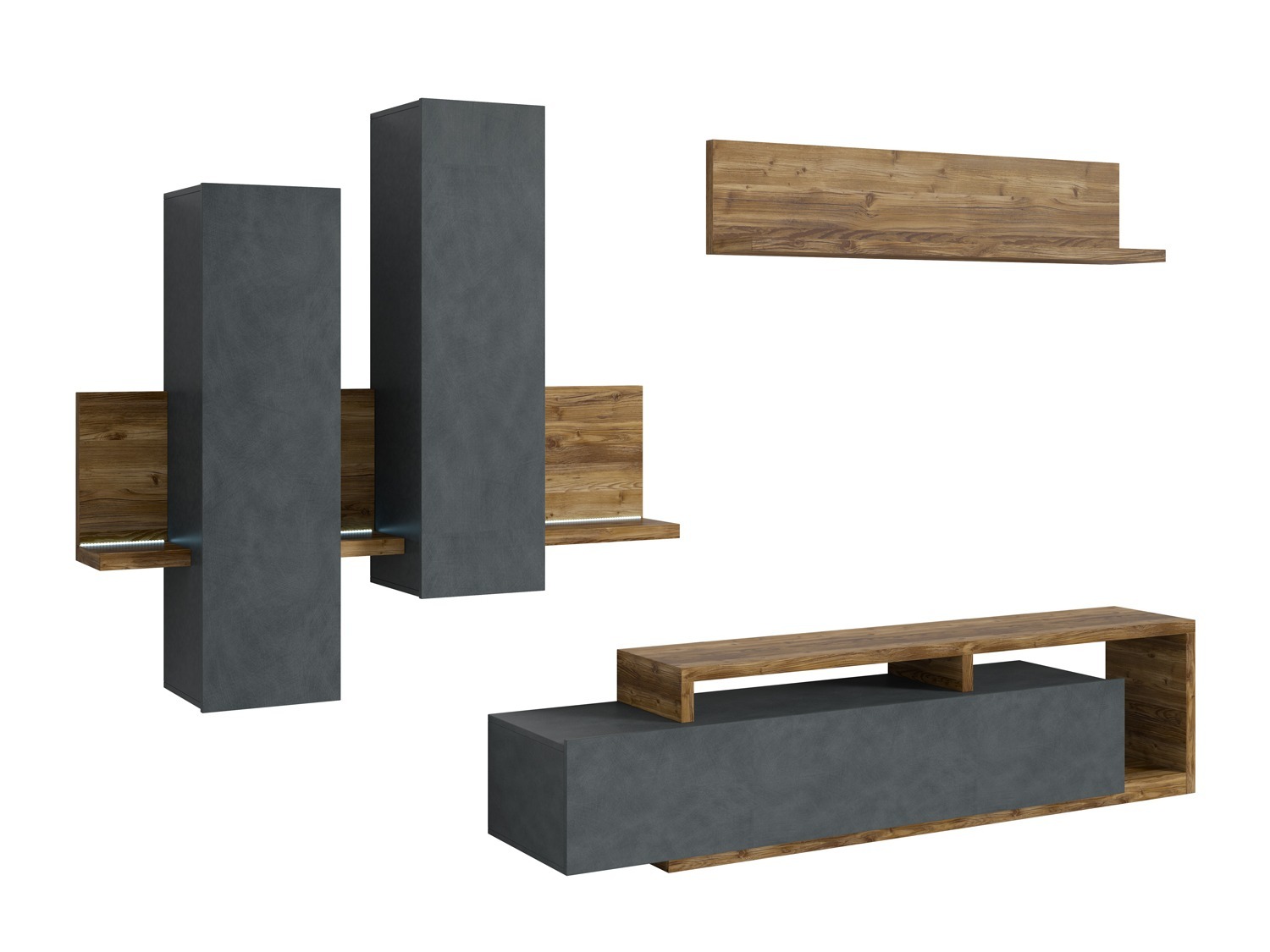 Svetainės komplektas Lutiva 100 (Matera pilka + Tamsi eglė)