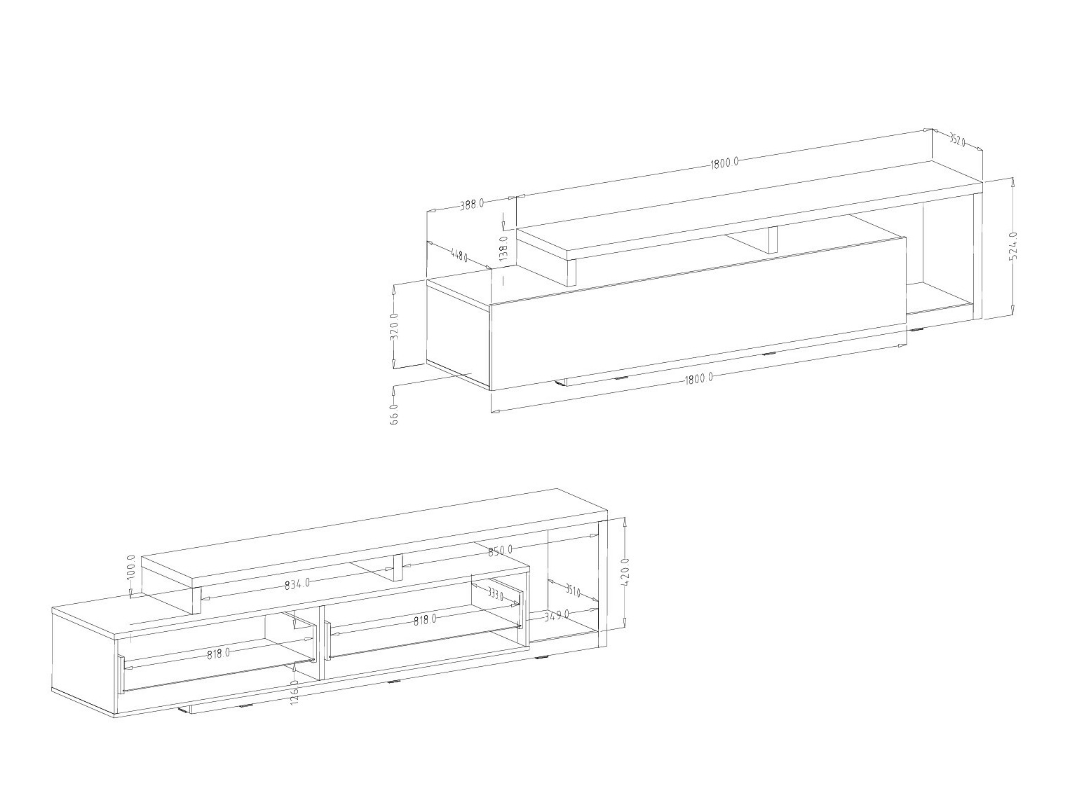 TV staliukas Lutiva 103 (Balta + Betonas)