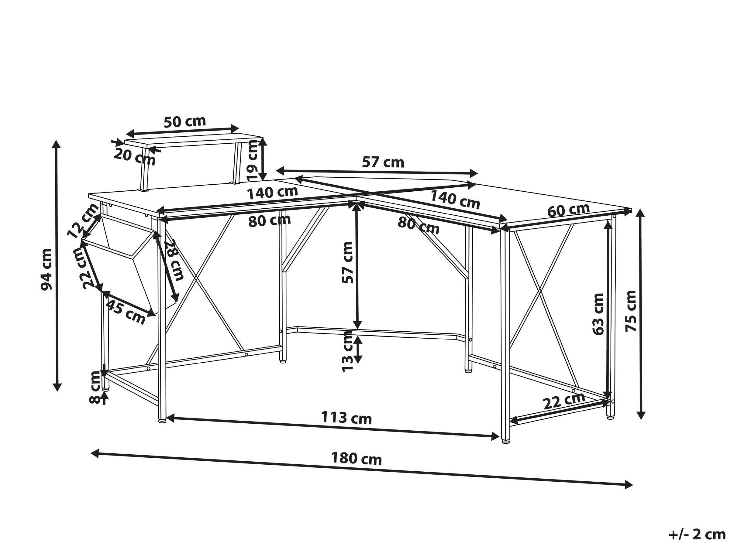 Kampinis darbo stalas Berwyn 3218 (Juoda)