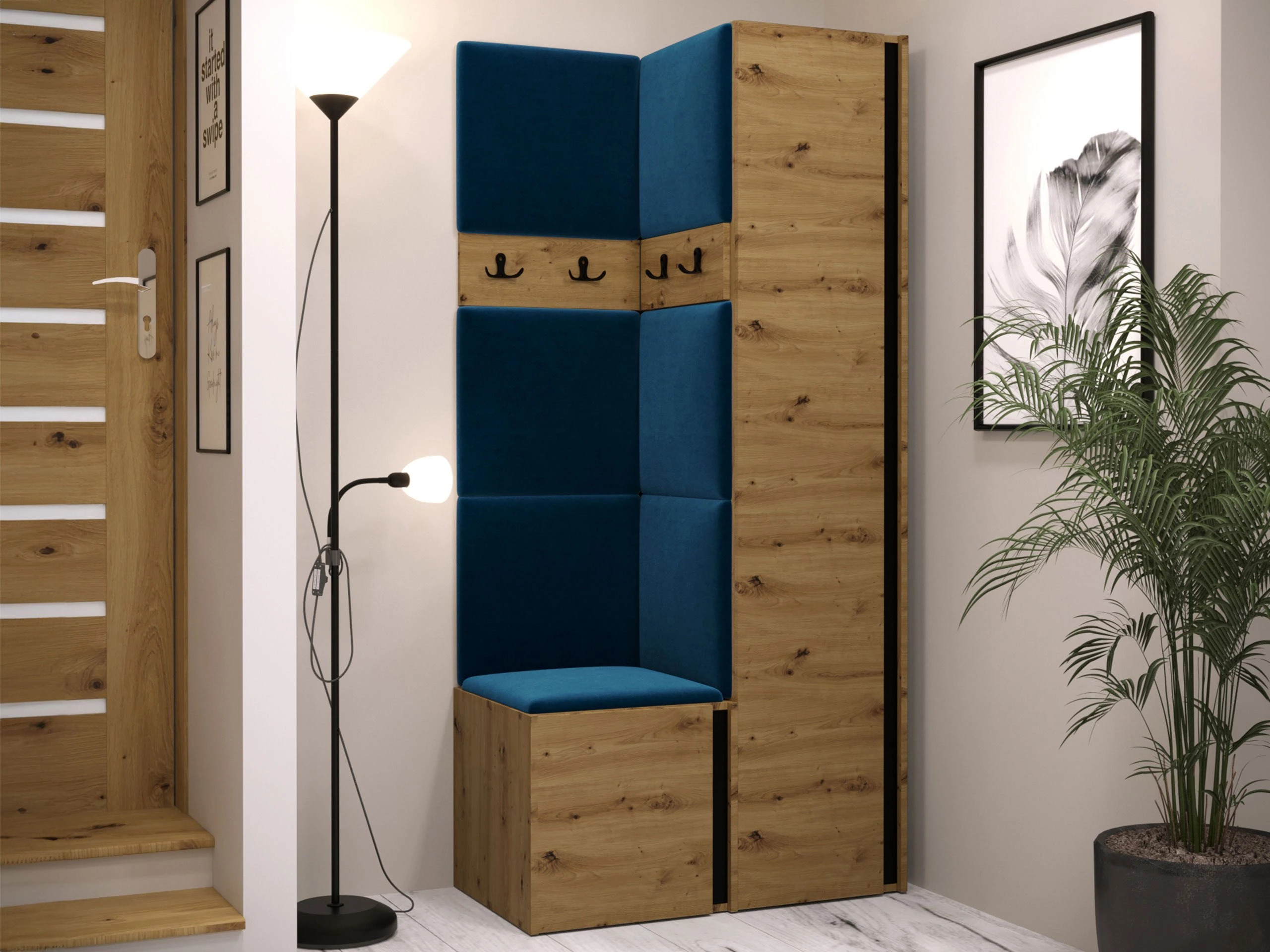 Prieškambario komplektas Pinis XXIV (Artisan ąžuolas + Juoda)