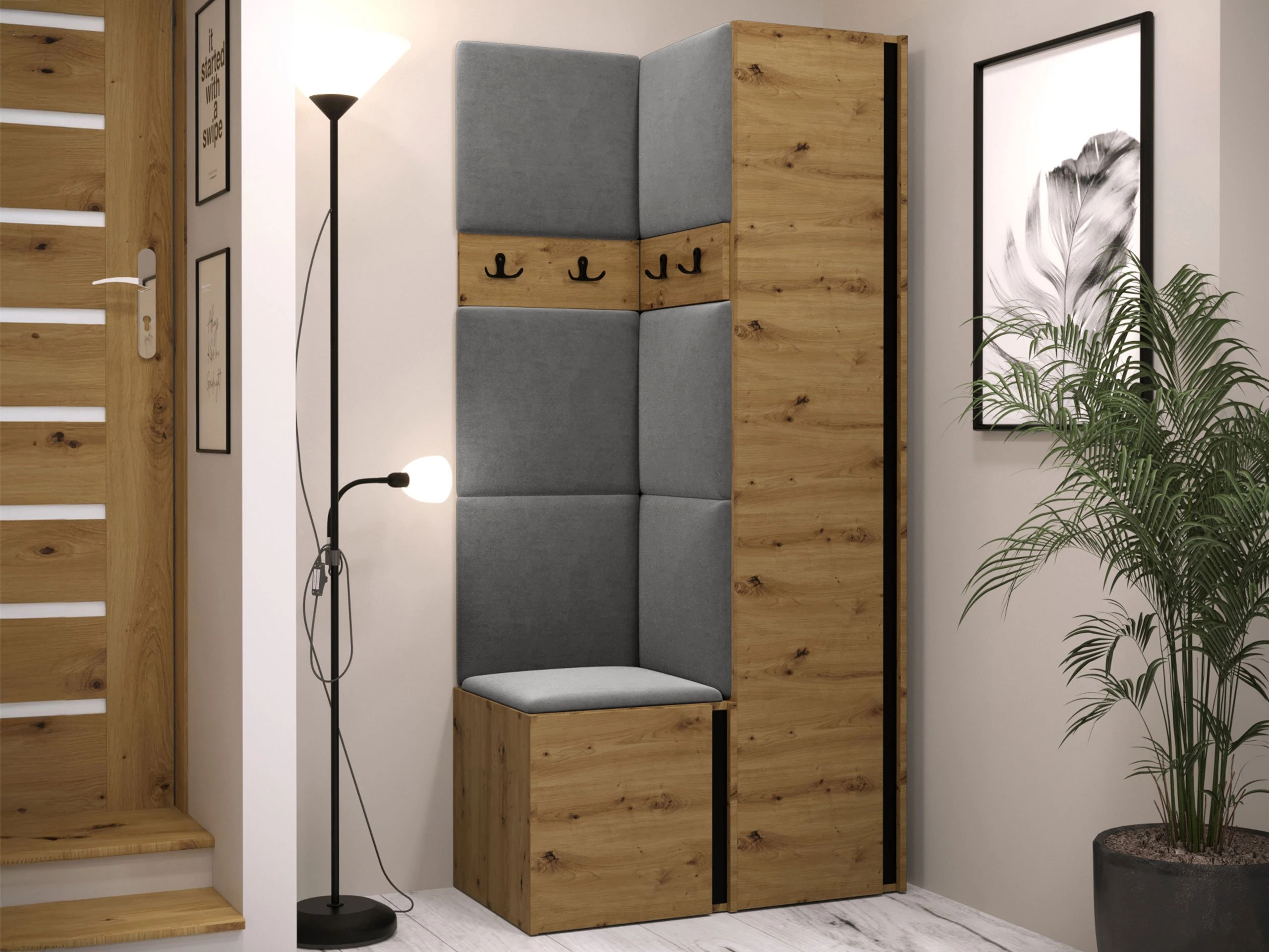Prieškambario komplektas Pinis XXIV (Artisan ąžuolas + Juoda)