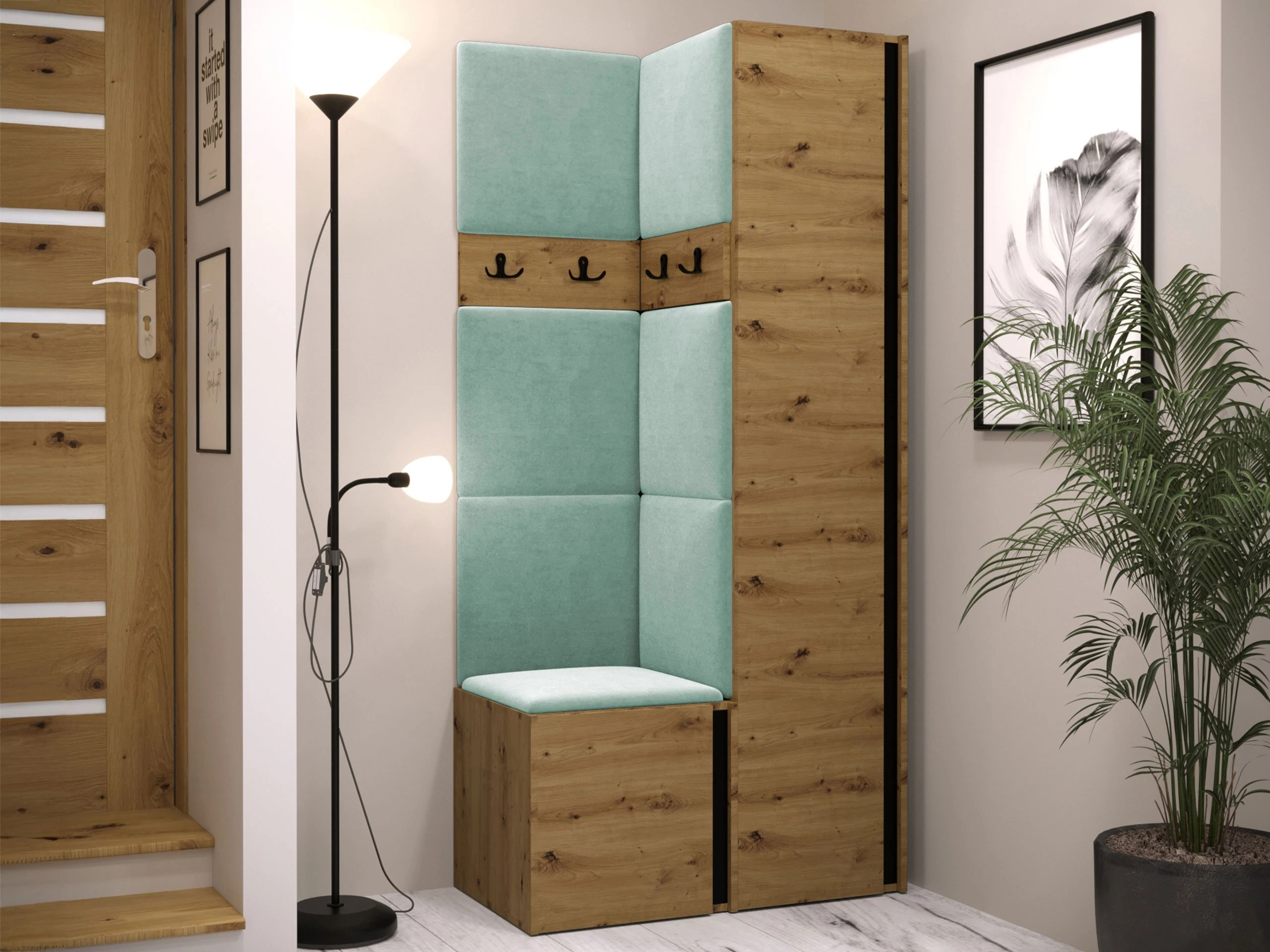 Prieškambario komplektas Pinis XXIV (Artisan ąžuolas + Juoda)