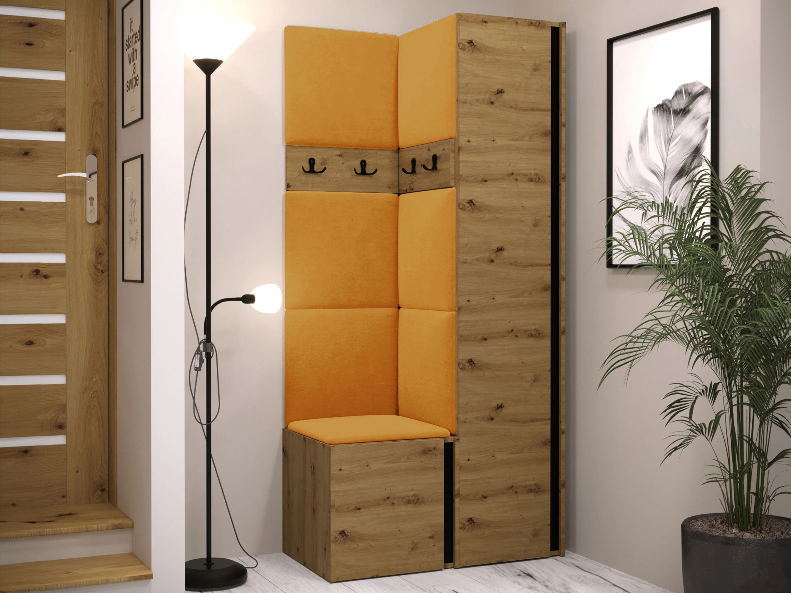 Prieškambario komplektas Pinis XXIV (Artisan ąžuolas + Juoda)