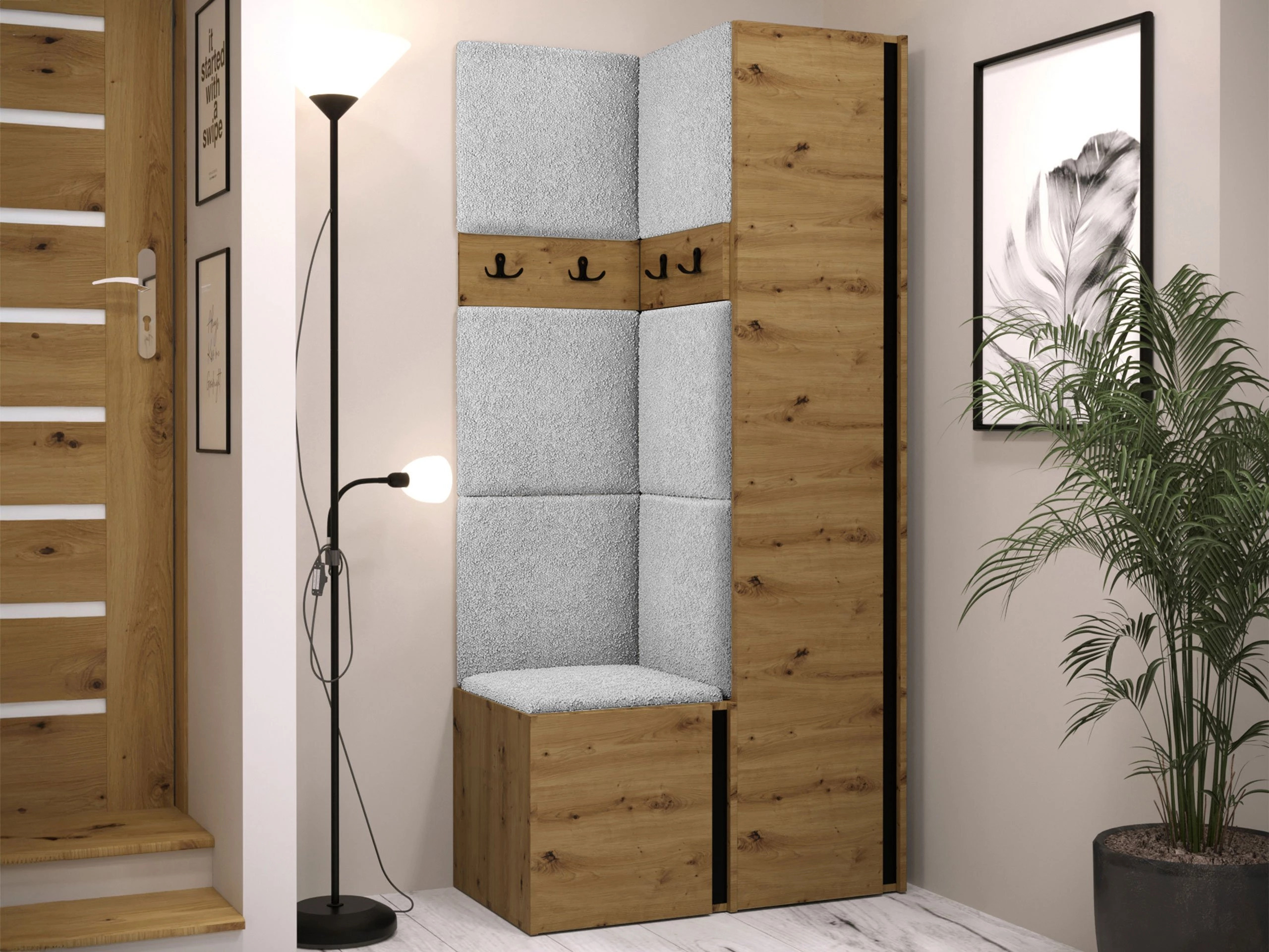 Prieškambario komplektas Pinis XXIV (Artisan ąžuolas + Juoda)