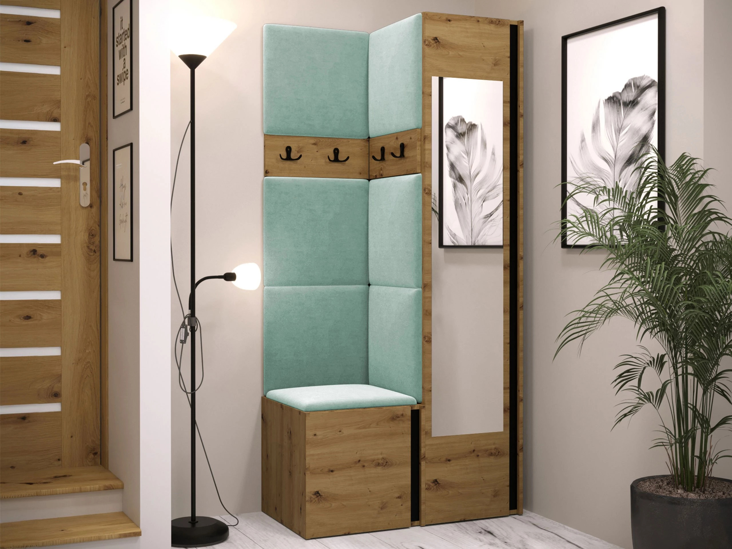 Prieškambario komplektas Pinis XXV (Artisan ąžuolas + Juoda)