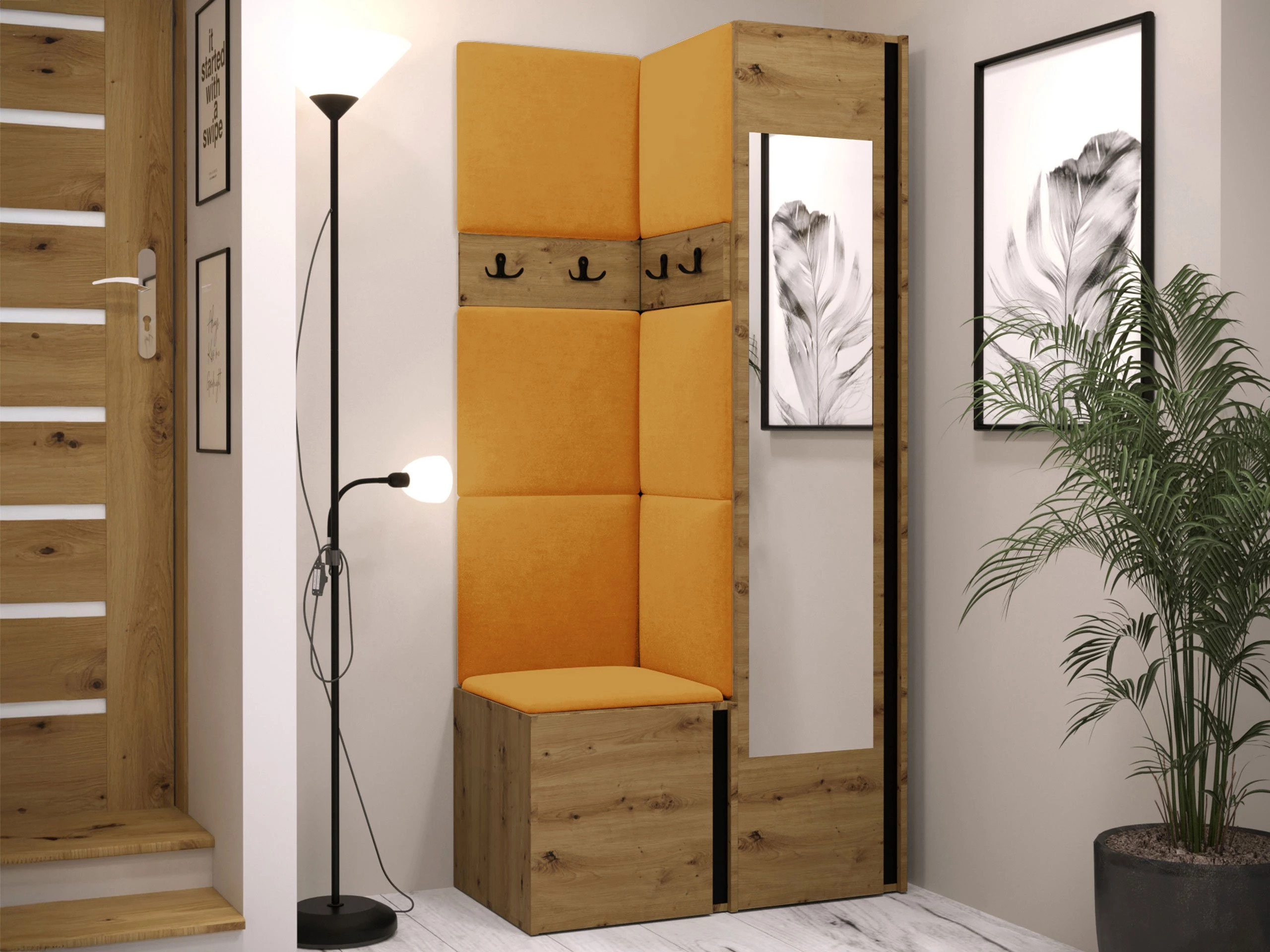 Prieškambario komplektas Pinis XXV (Artisan ąžuolas + Juoda)