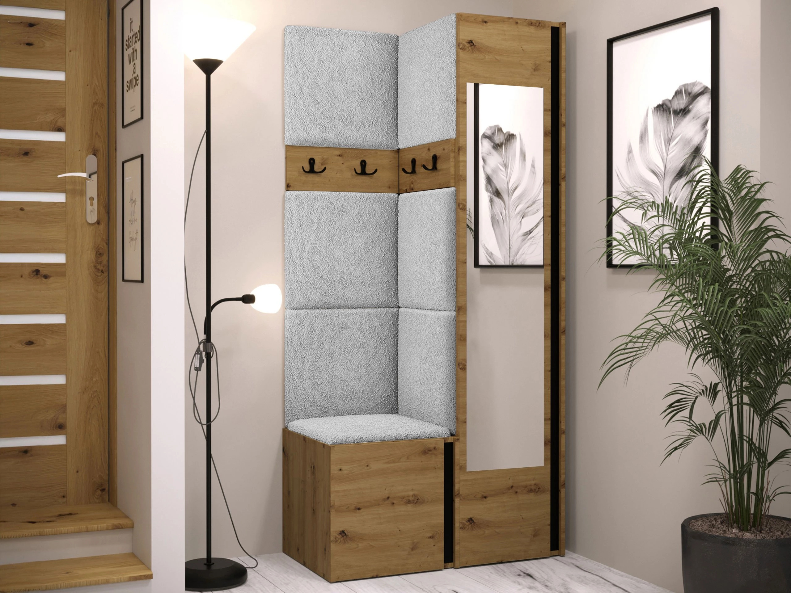 Prieškambario komplektas Pinis XXV (Artisan ąžuolas + Juoda)