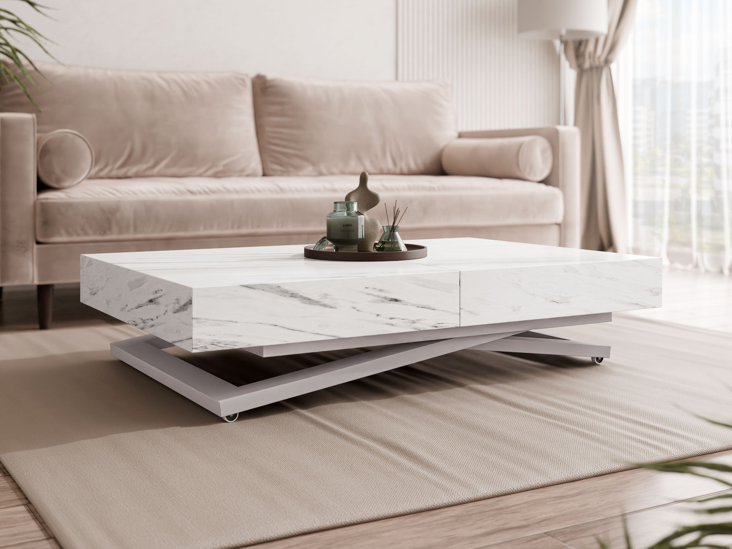 Žurnalinis staliukas transformeris Oswego 172 (Baltas marmuras)