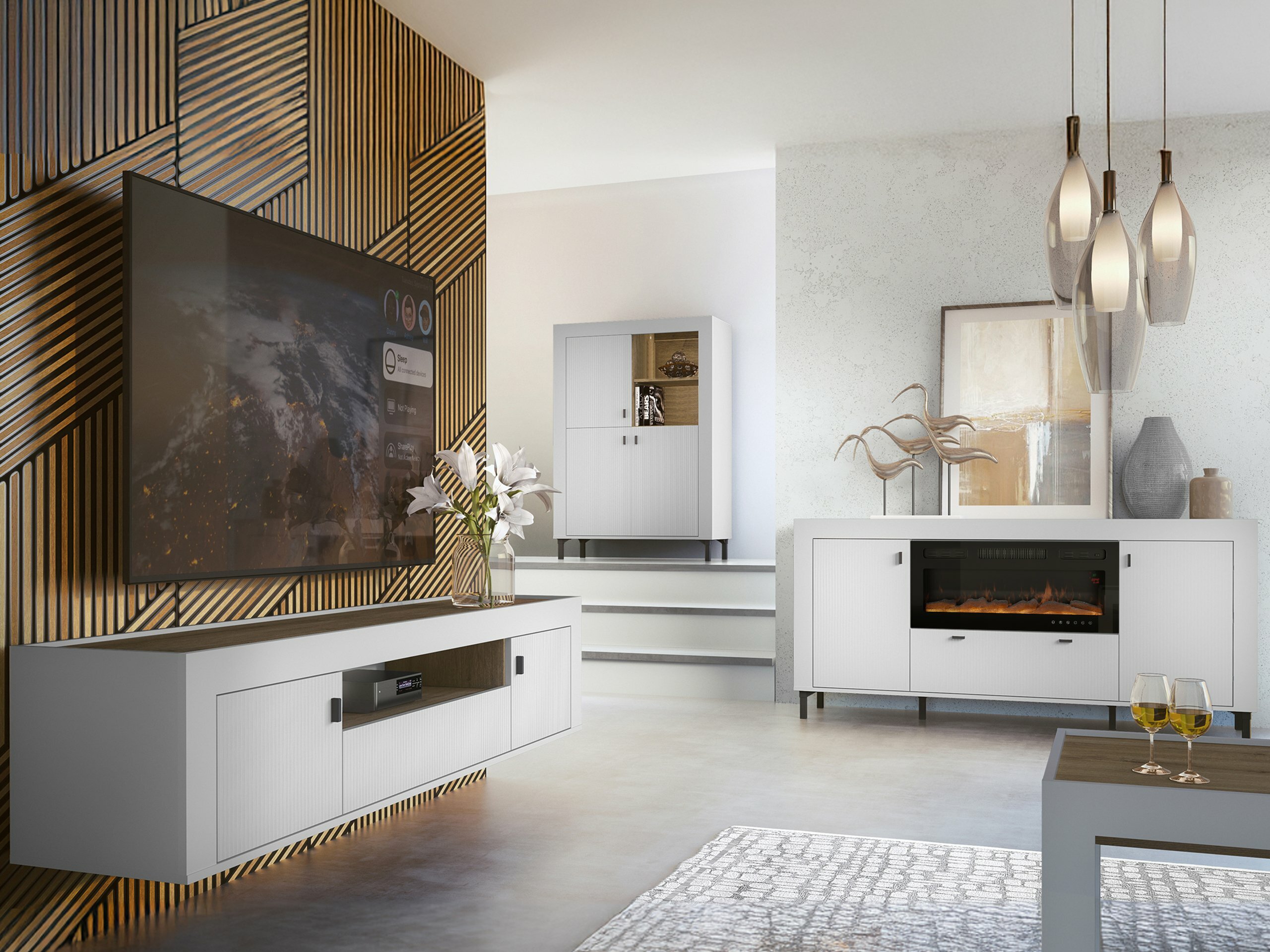 Svetainės komplektas Mormavu 115 (Matinė balta)