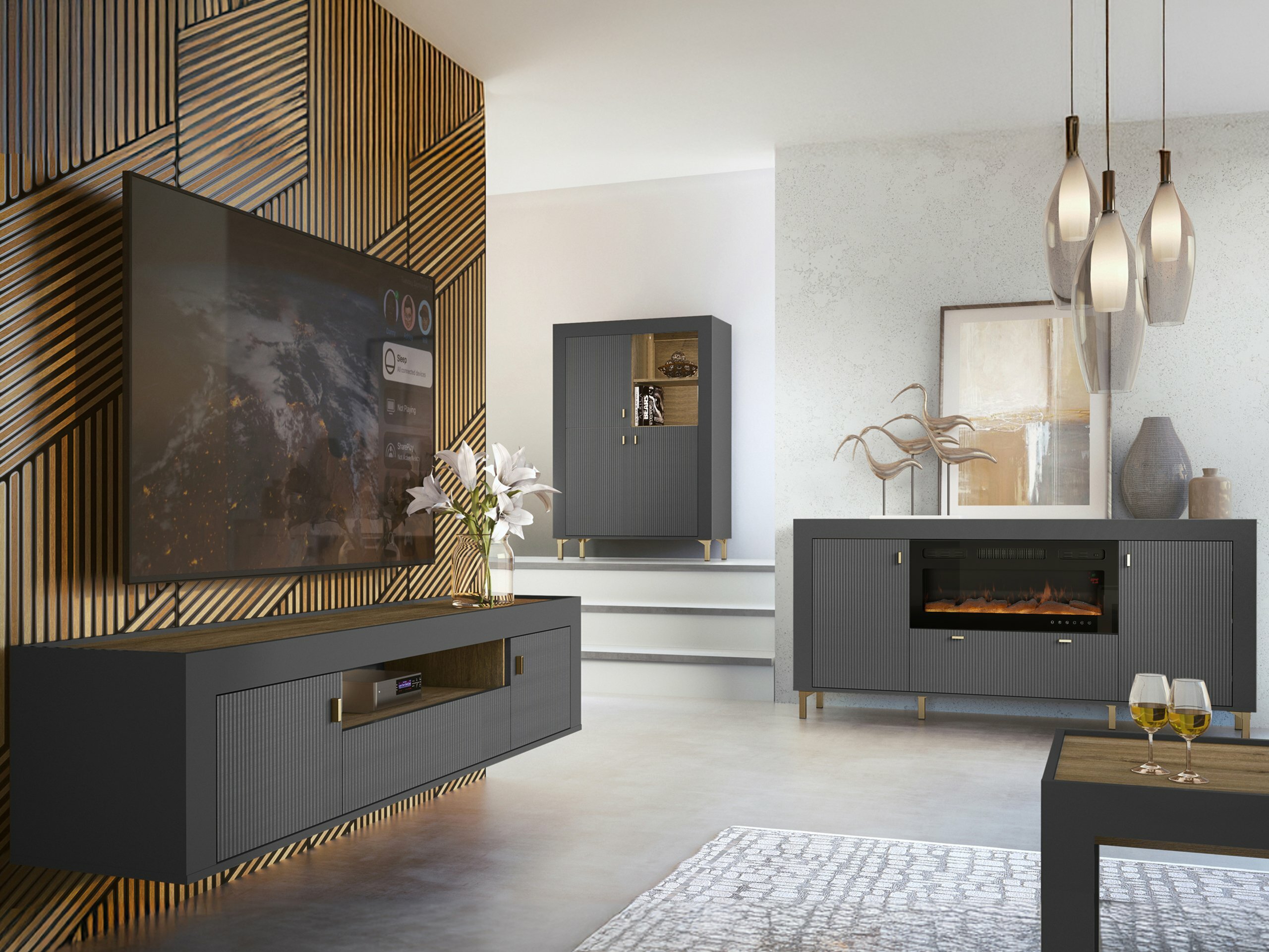 Svetainės komplektas Mormavu 115 (Matinė juoda)