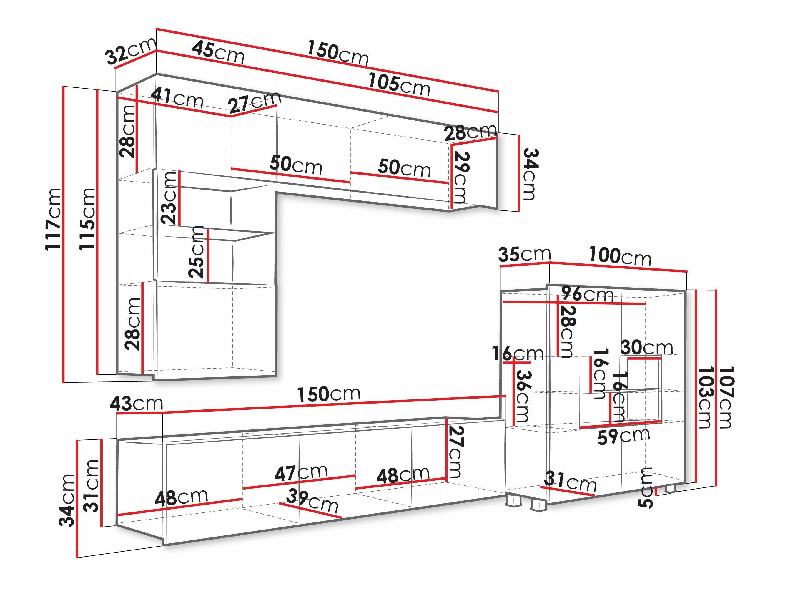 Svetainės komplektas Remus III (Juoda + Blizgi juoda)
