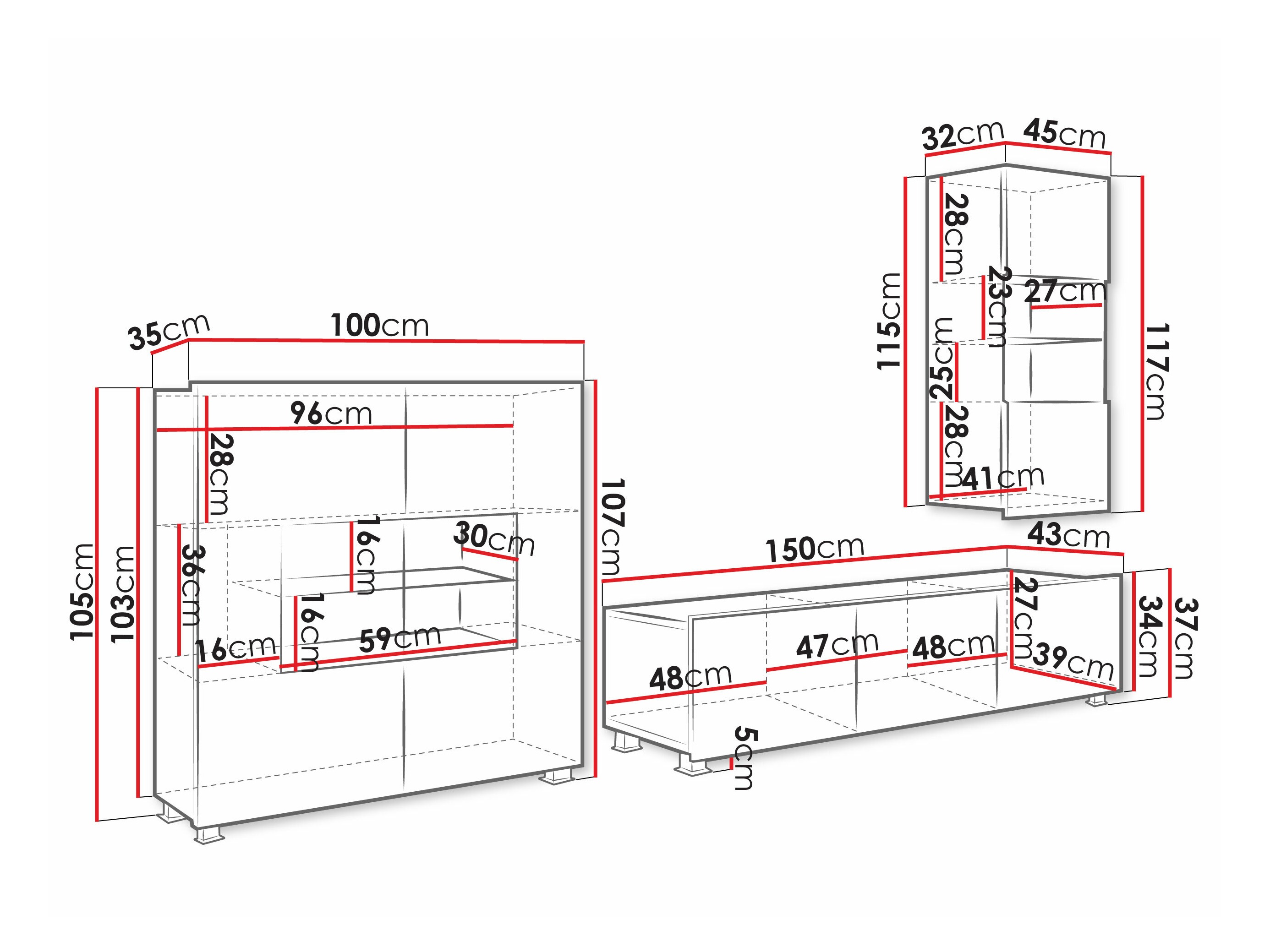 Svetainės komplektas Remus VII (Balta + Blizgi balta)