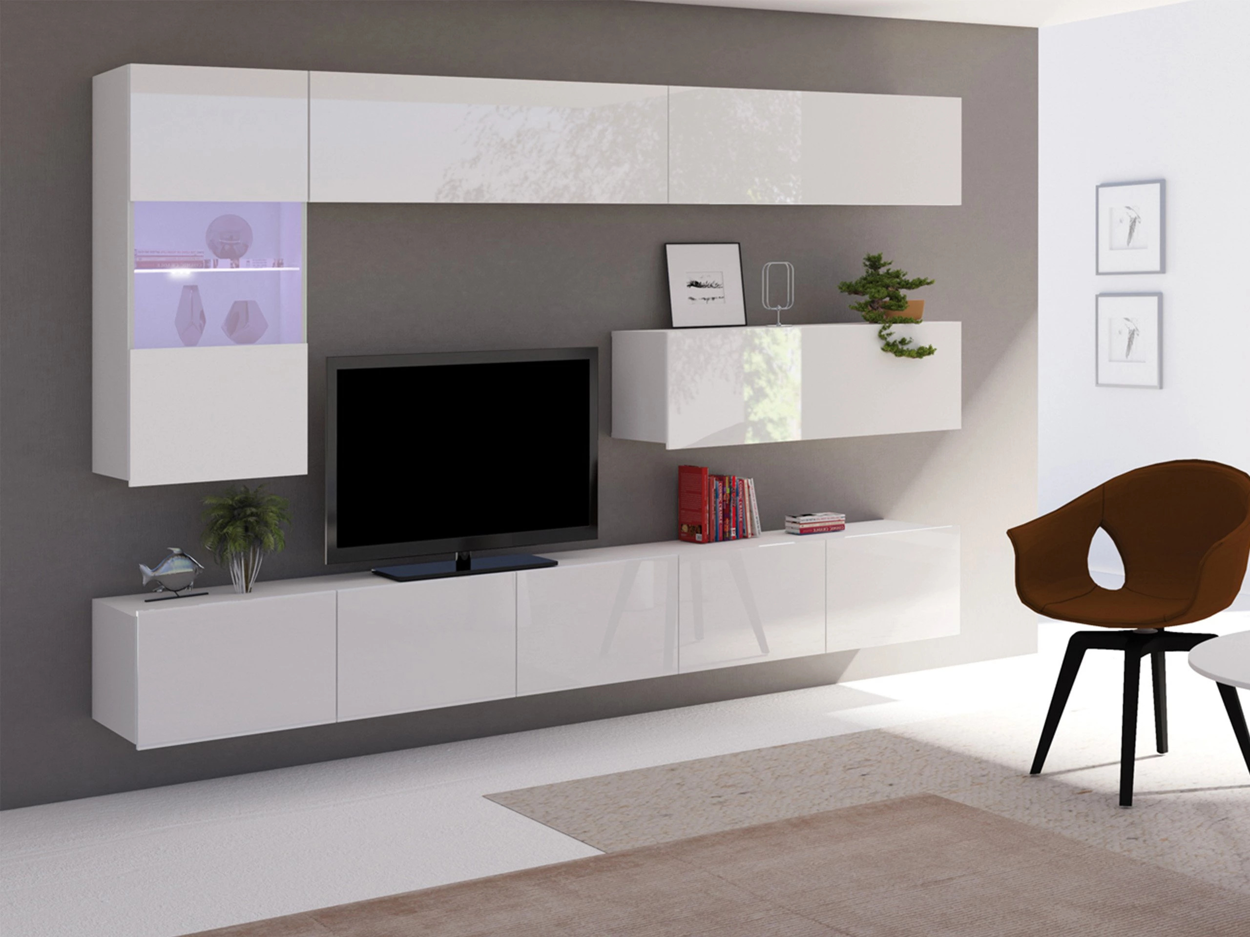 Svetainės komplektas Remus IV (Balta + Blizgi balta)