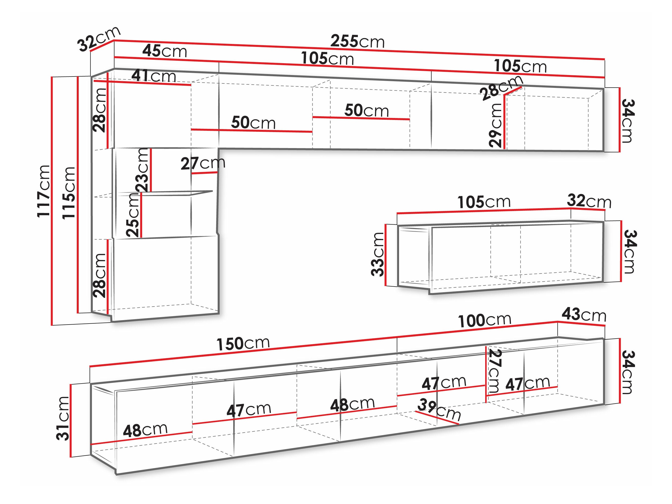 Svetainės komplektas Remus IV (Juoda + Blizgi juoda)