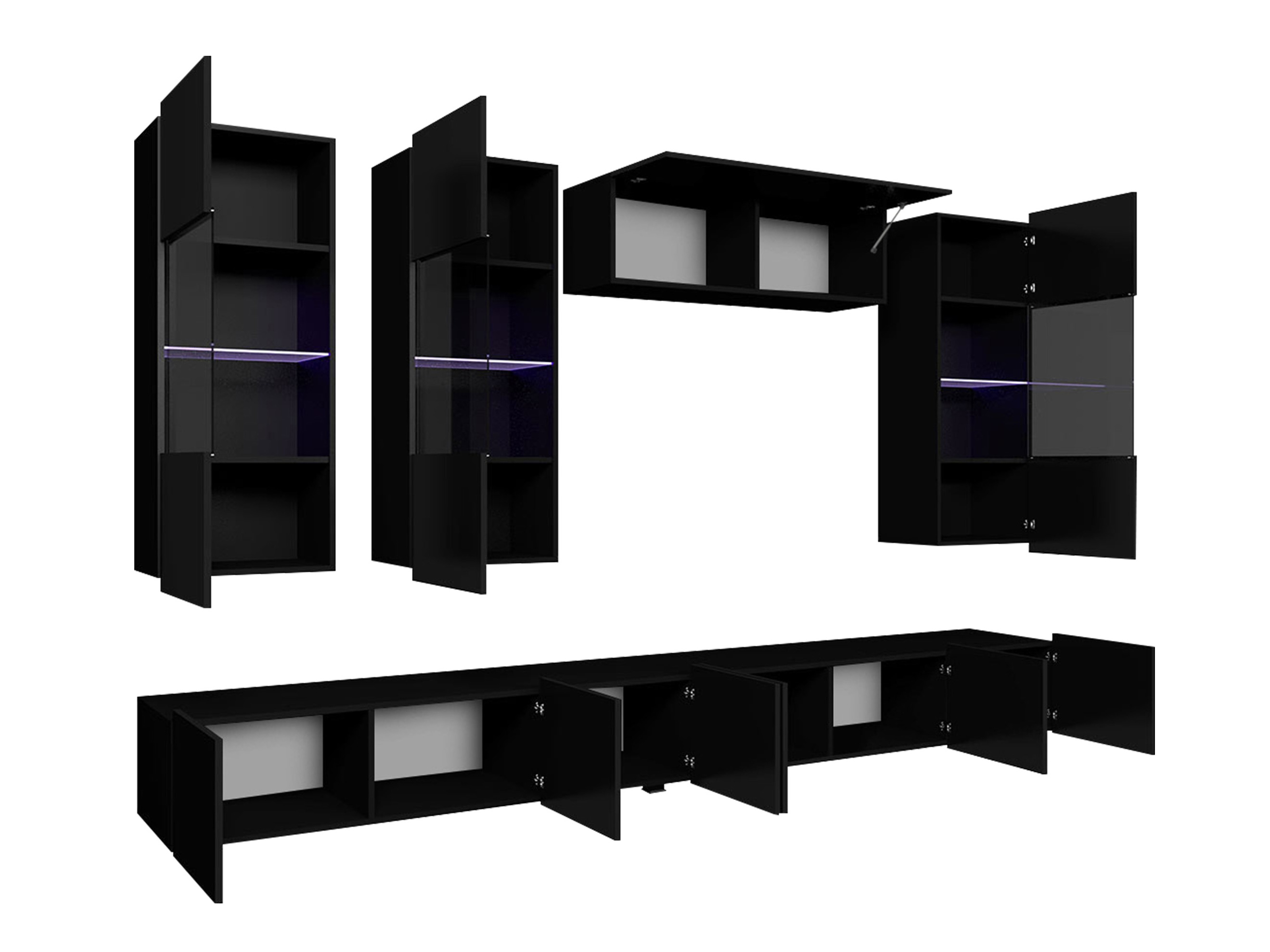 Svetainės komplektas Remus V (Juoda + Blizgi juoda)