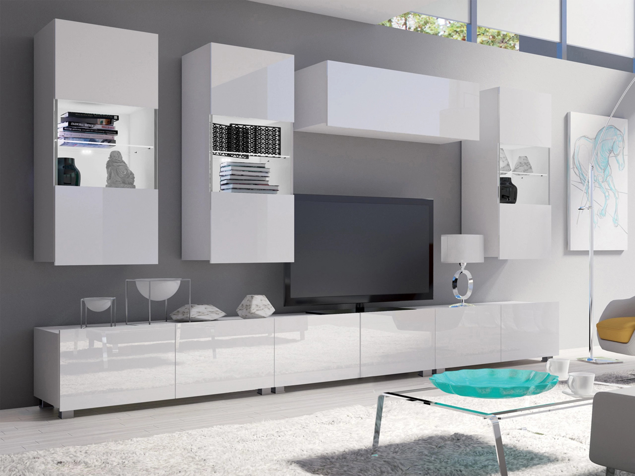 Svetainės komplektas Remus XI (Balta + Blizgi balta)