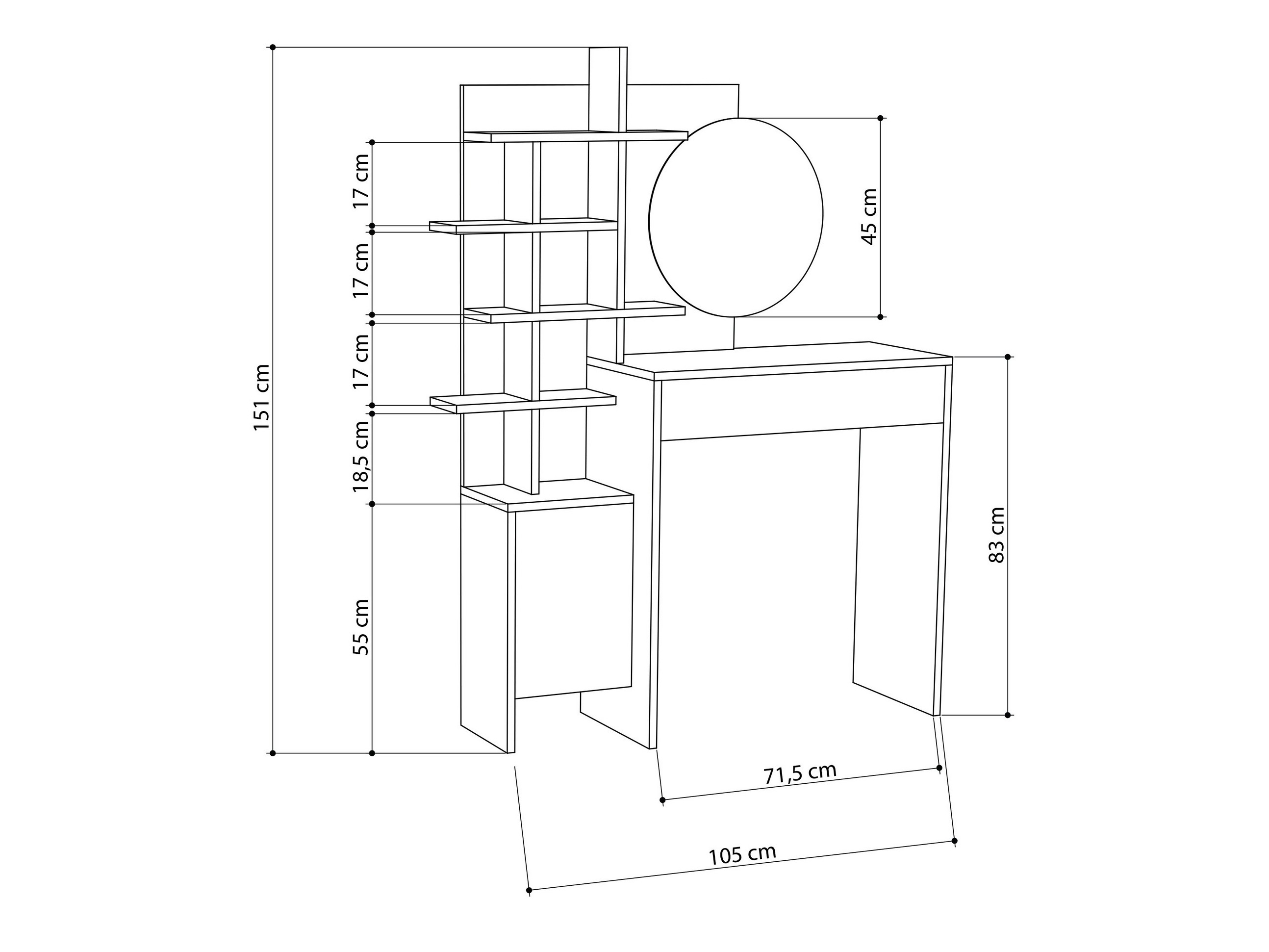 Makiažo staliukas Kailua 220 (Balta + Ąžuolas)