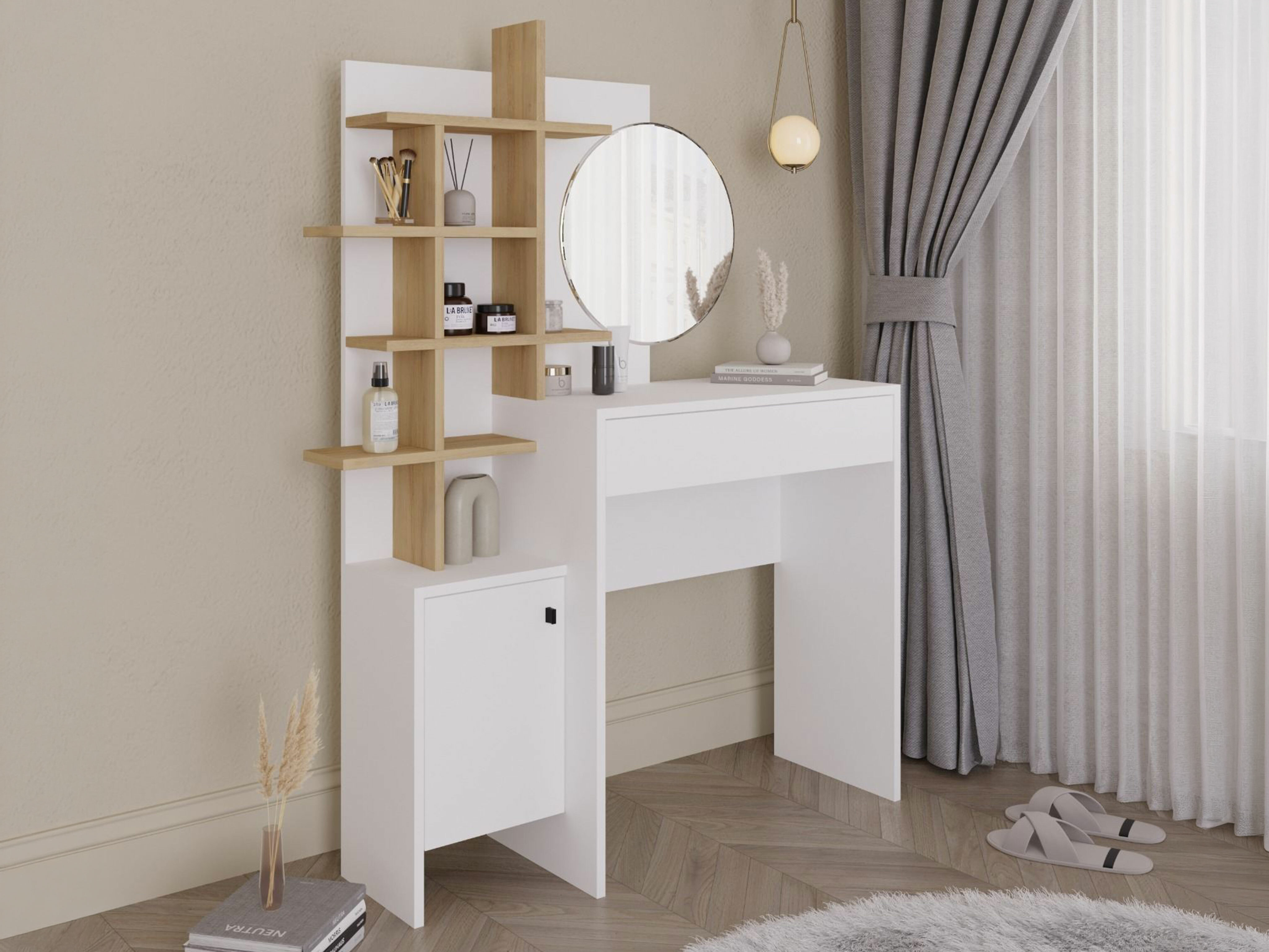 Makiažo staliukas Kailua 220 (Balta + Ąžuolas)