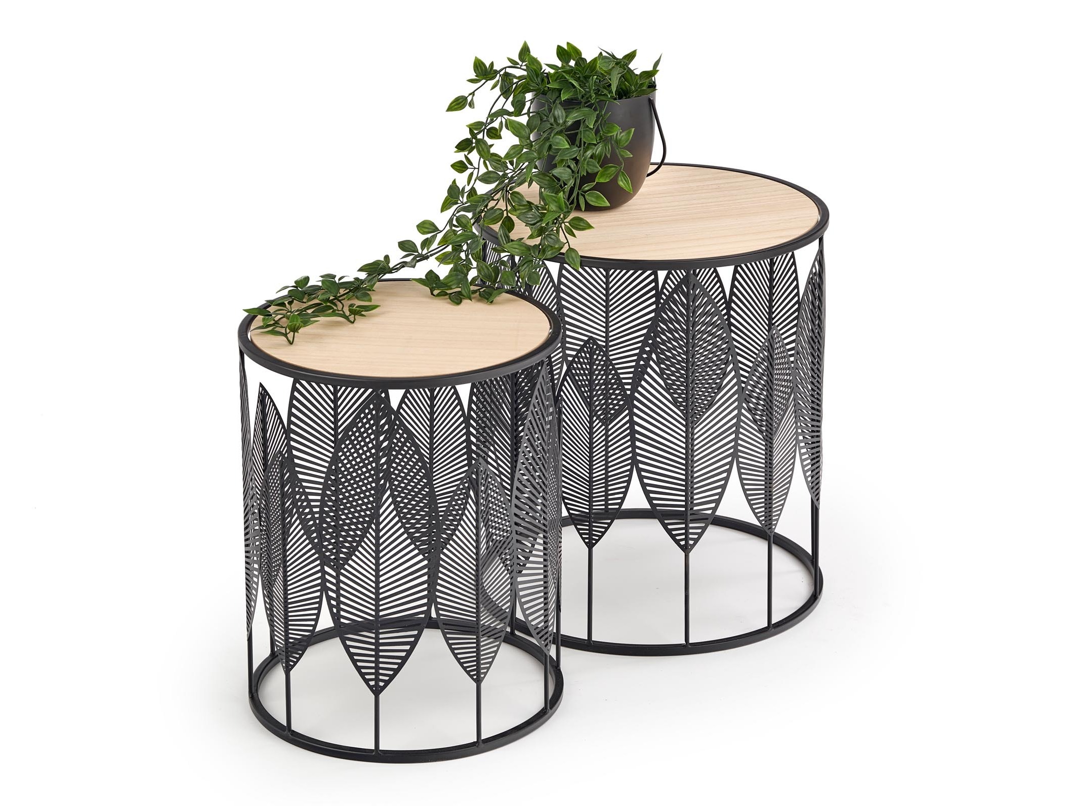 Šoninių staliukų komplektas Houston 974 (Juoda + Šviesus medis)