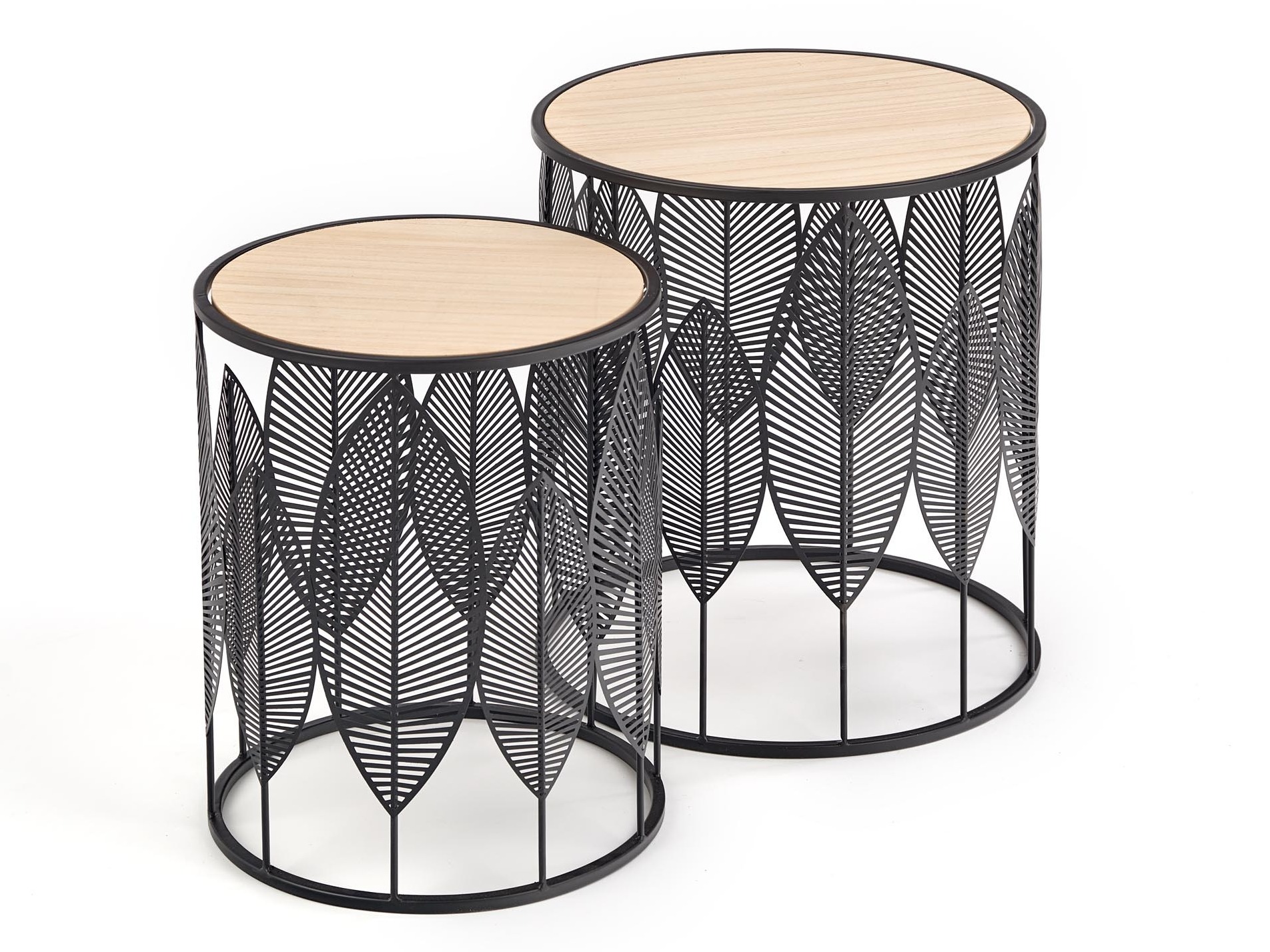 Šoninių staliukų komplektas Houston 974 (Juoda + Šviesus medis)