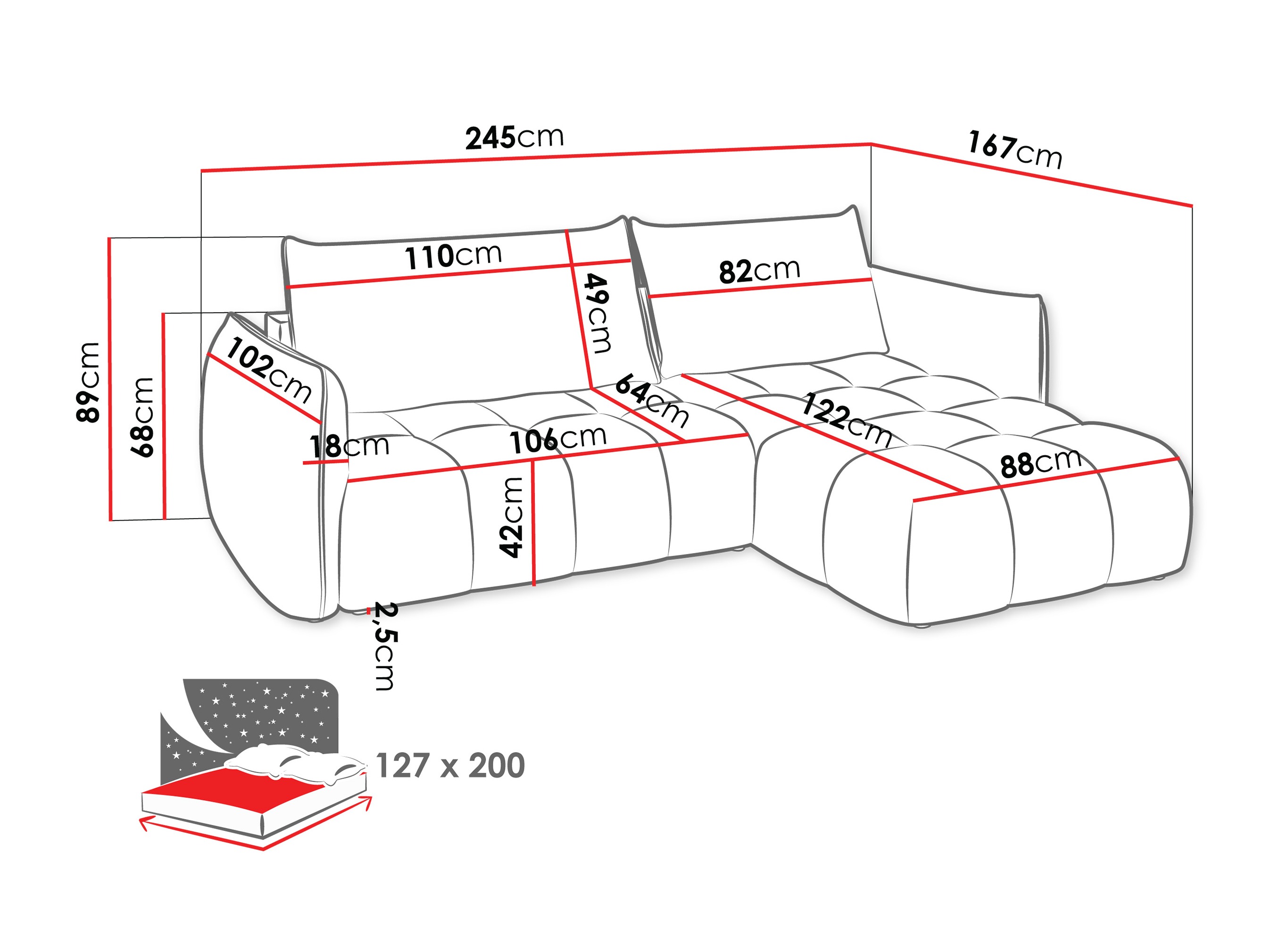Minkštas kampas Lima 136 (Lumo 65)