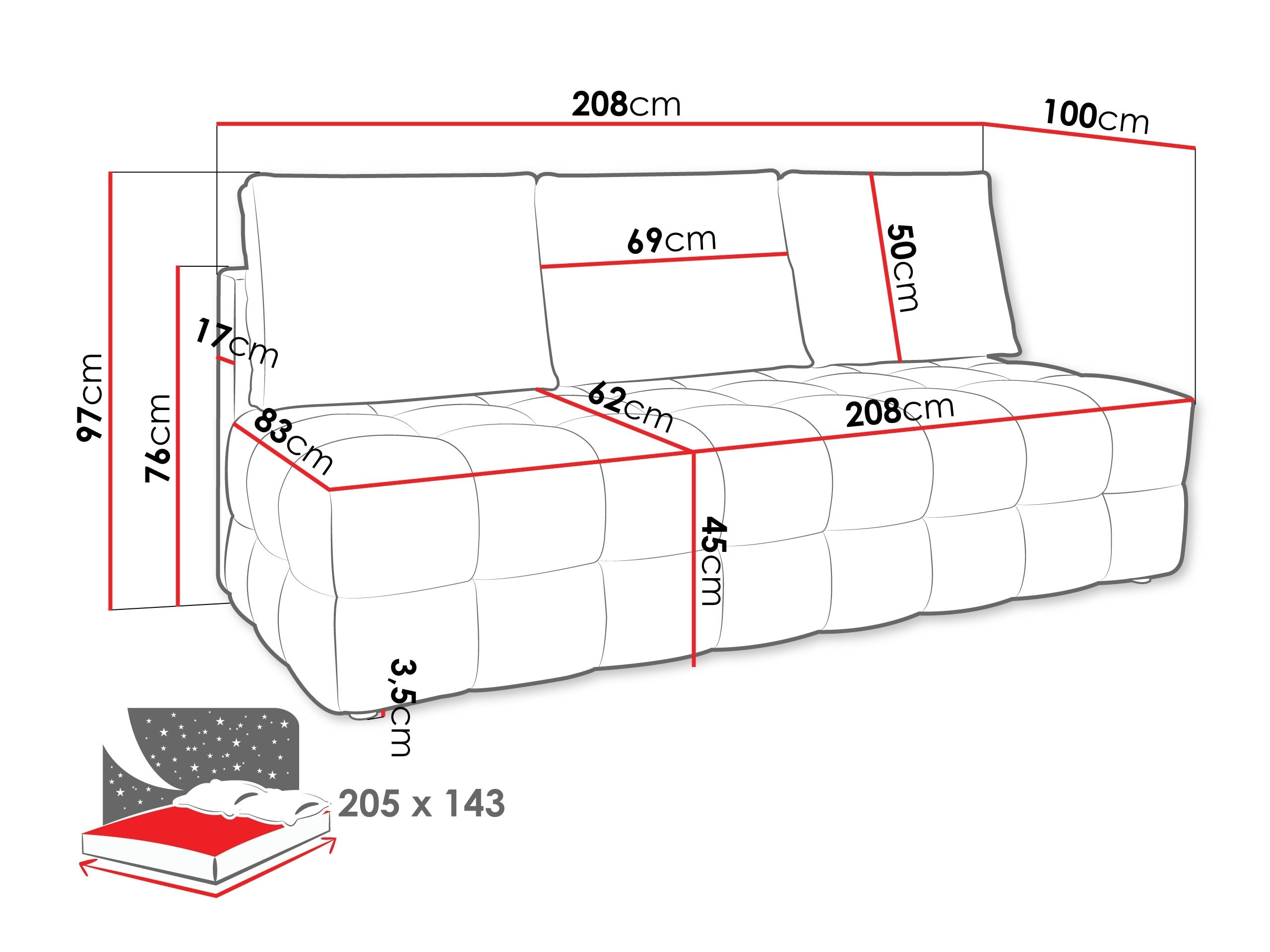 Sofa lova Temple 133 (Velo 621)