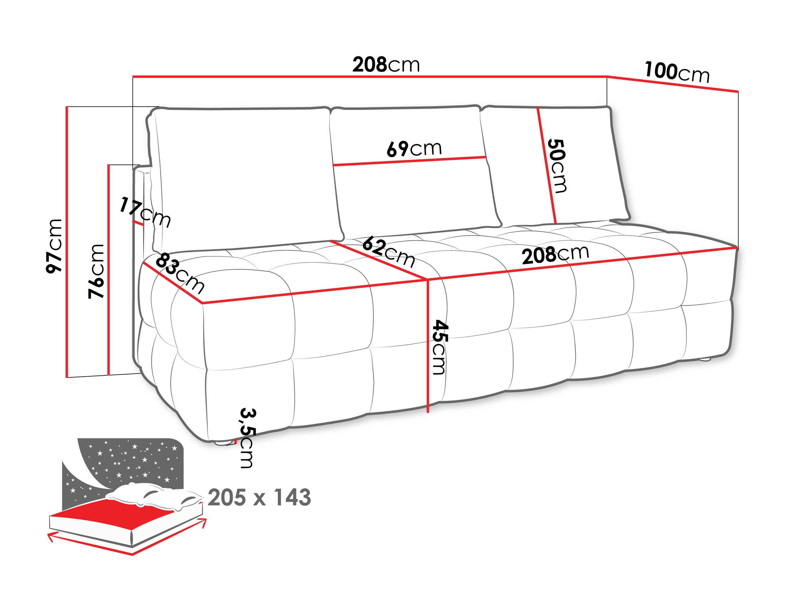 Sofa lova Temple 133 (Velo 623)