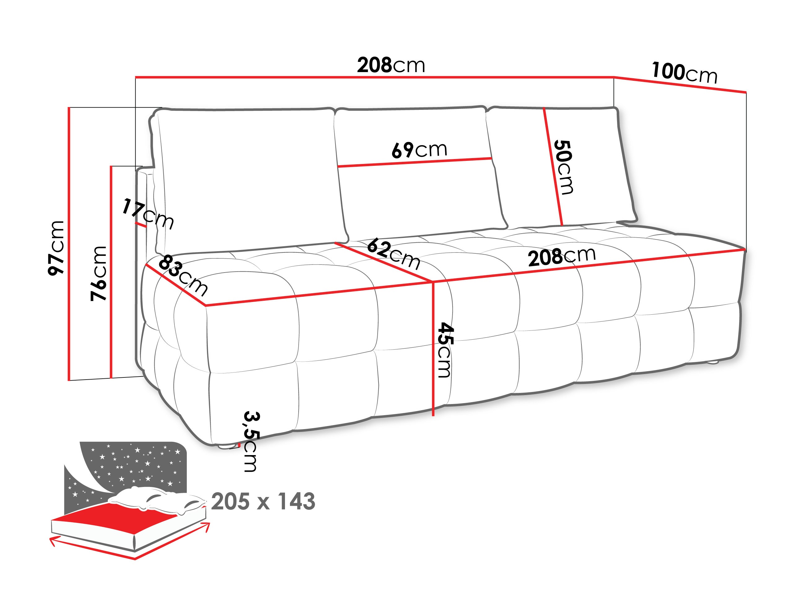 Sofa lova Temple 133 (Velo 633)