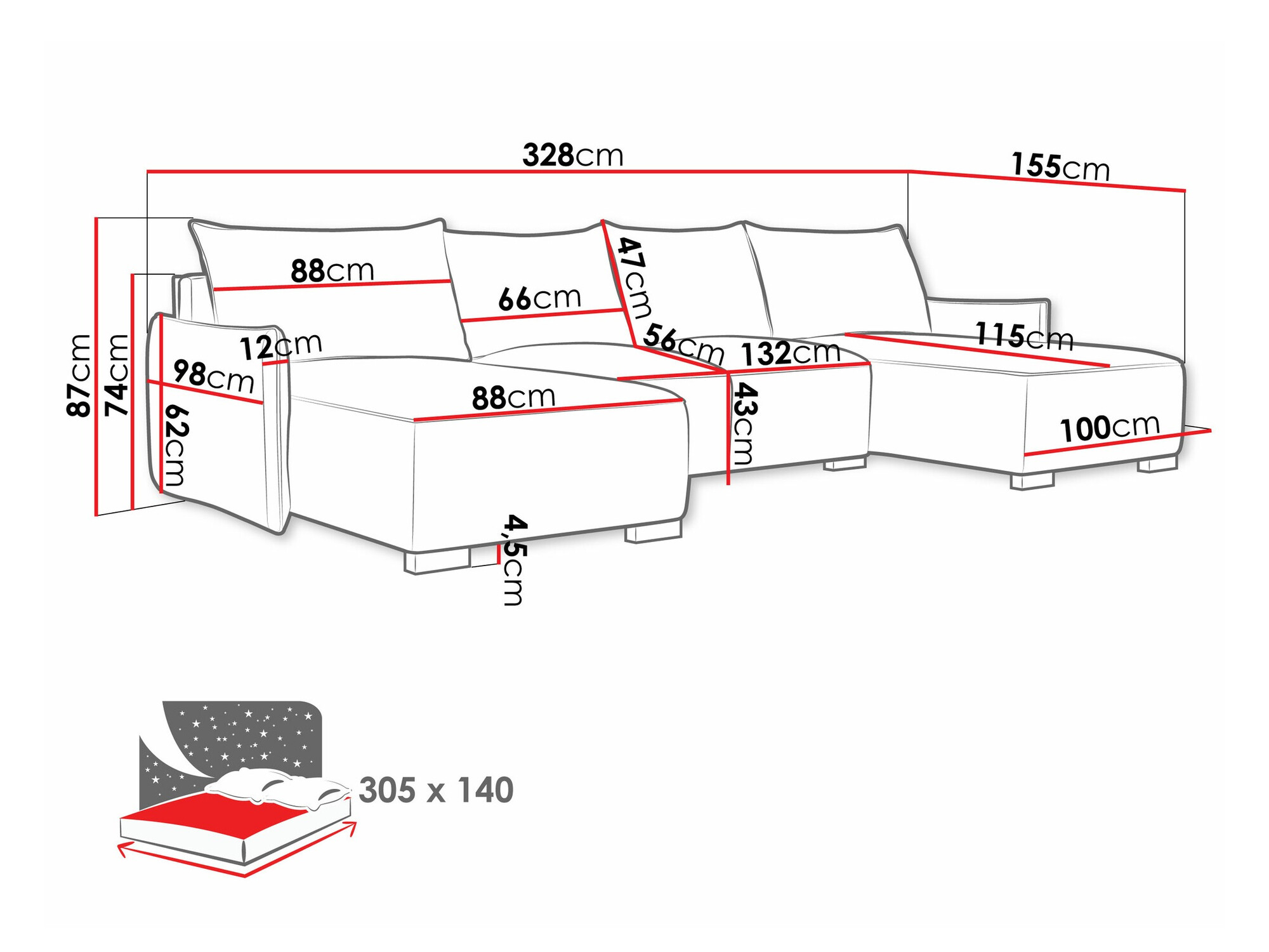 Minkštas kampas ST8500 su pažeista pakuote