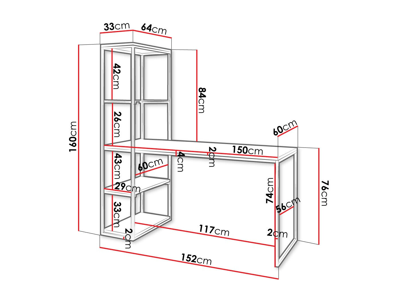 Darbo stalas Oswego 107 (Ruda + Juoda)