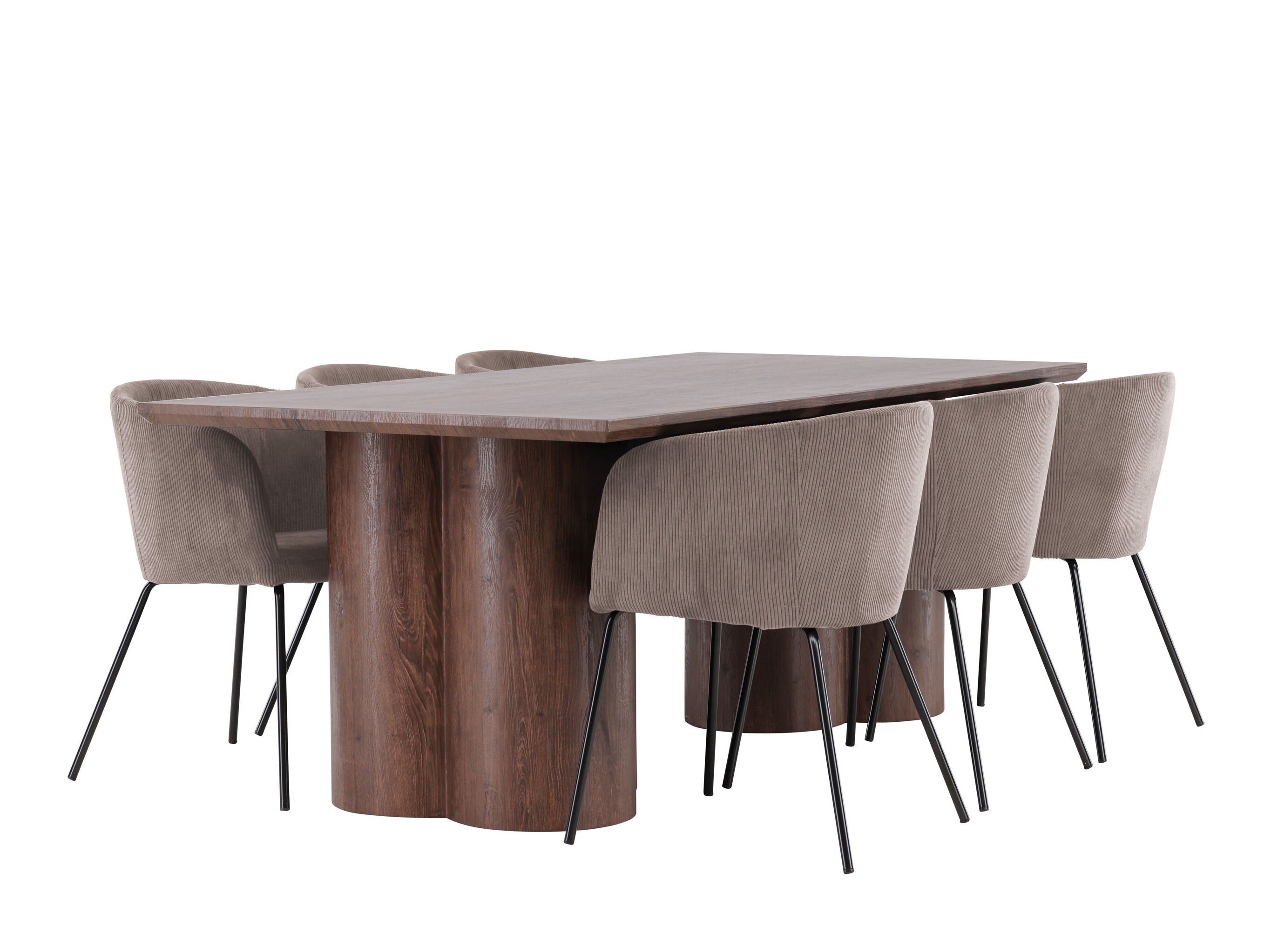 Valgomojo komplektai su rudomis kėdėmis