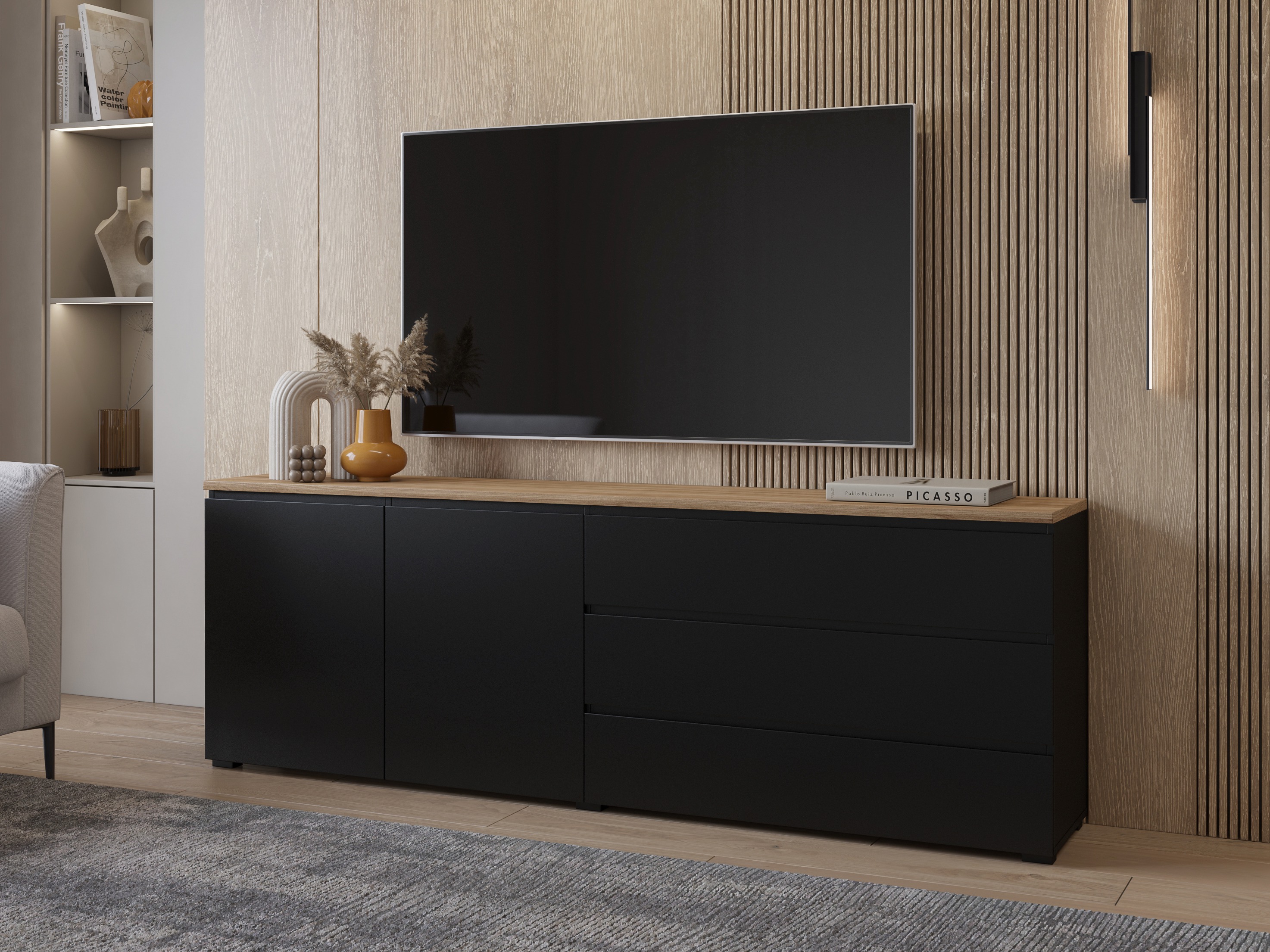 Komoda Baletu 107 (Juoda + Ąžuolas)