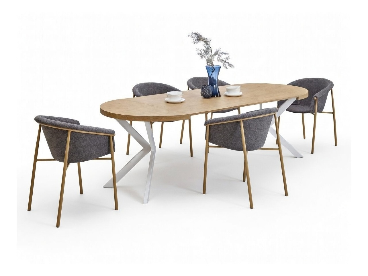 Valgomojo komplektai su apvaliu stalviršiu