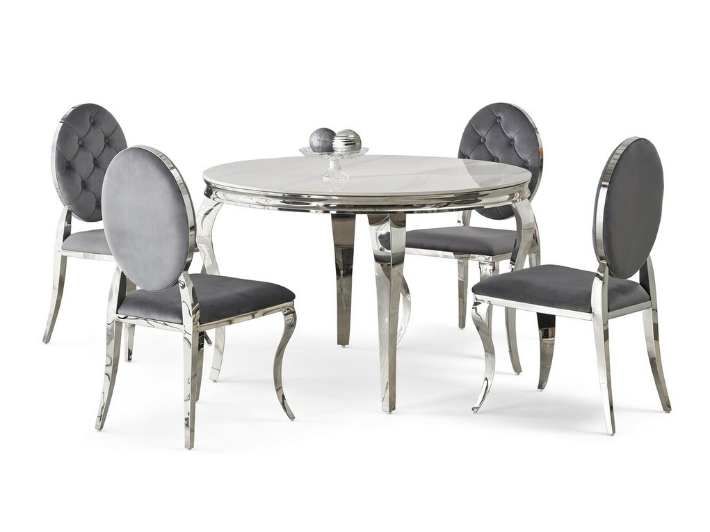 Valgomojo komplektas Houston 1828 (Baltas marmuras + Pilka)