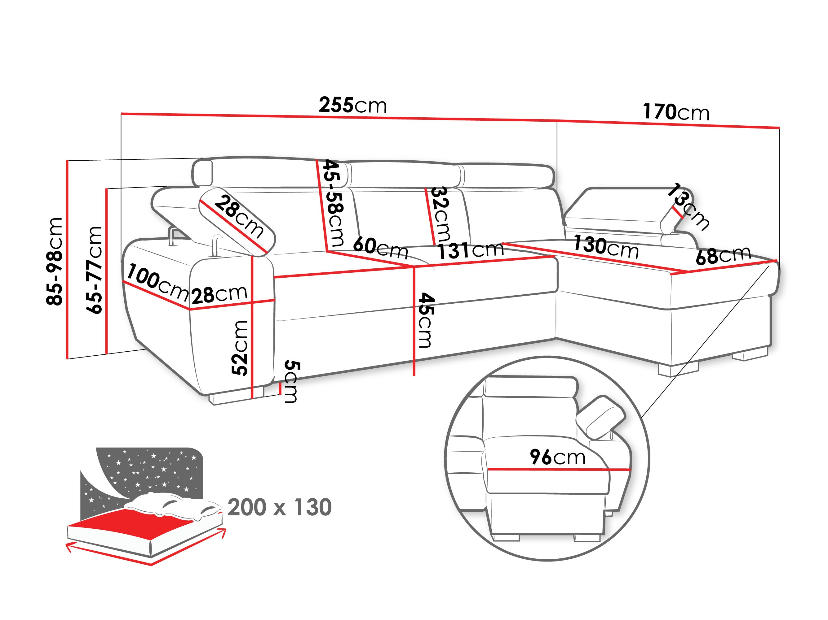 Minkštas kampas Columbus 252 (Lumo 55)