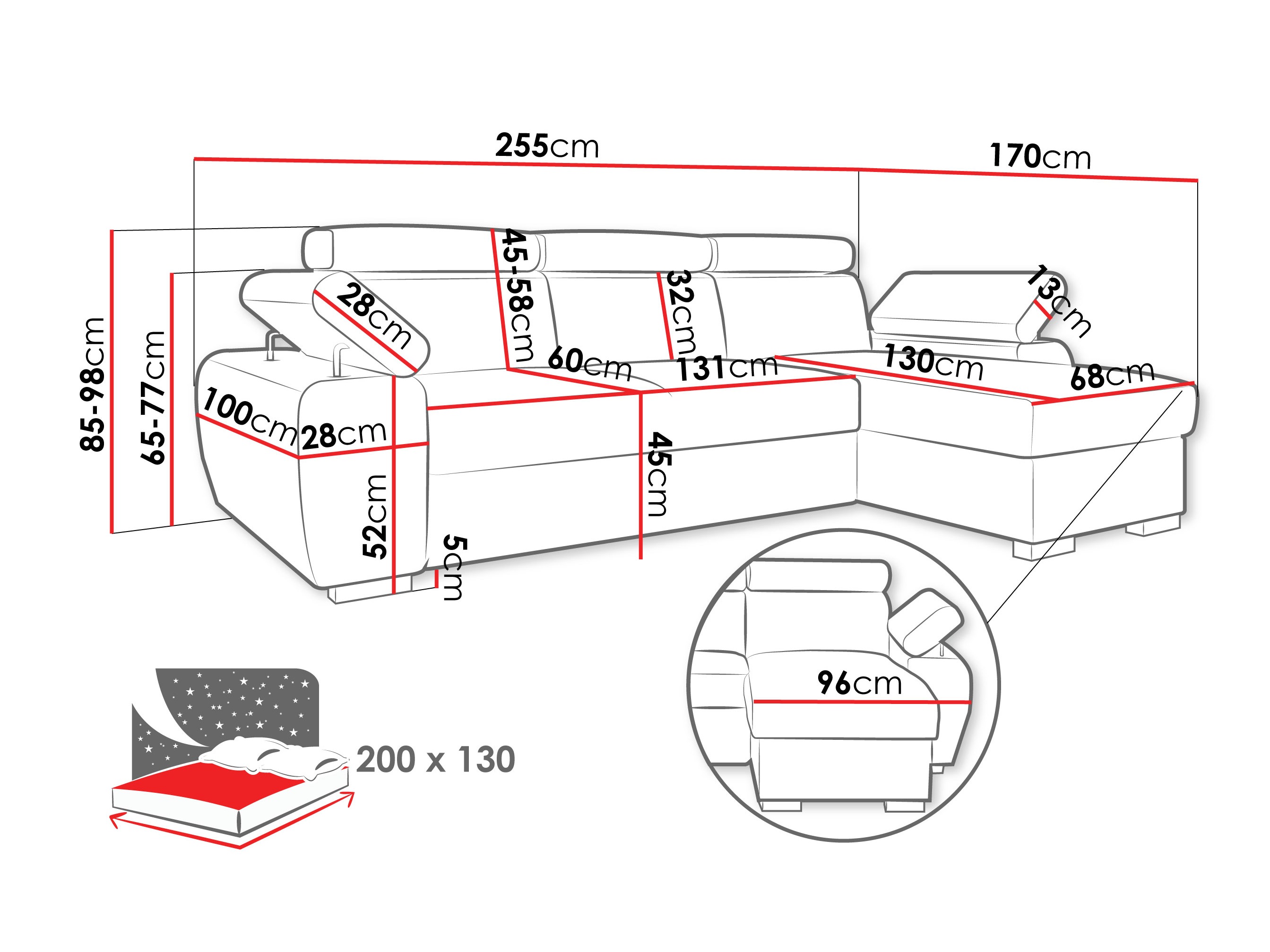 Minkštas kampas Columbus 252 (Lumo 65)
