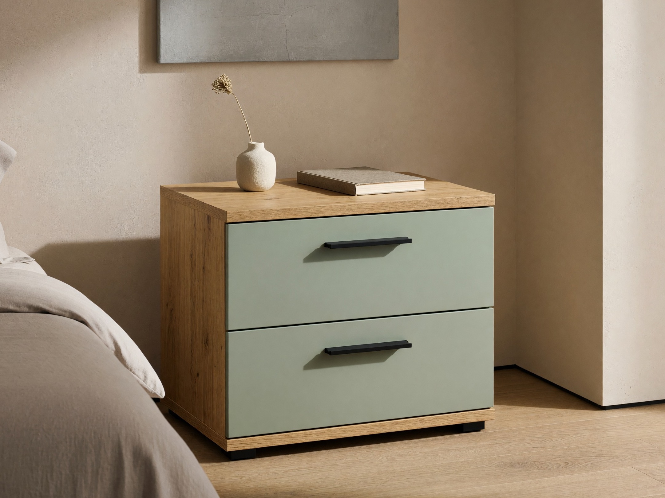 Naktinis staliukas Livcali 100 (Žalia + Artisan ąžuolas)