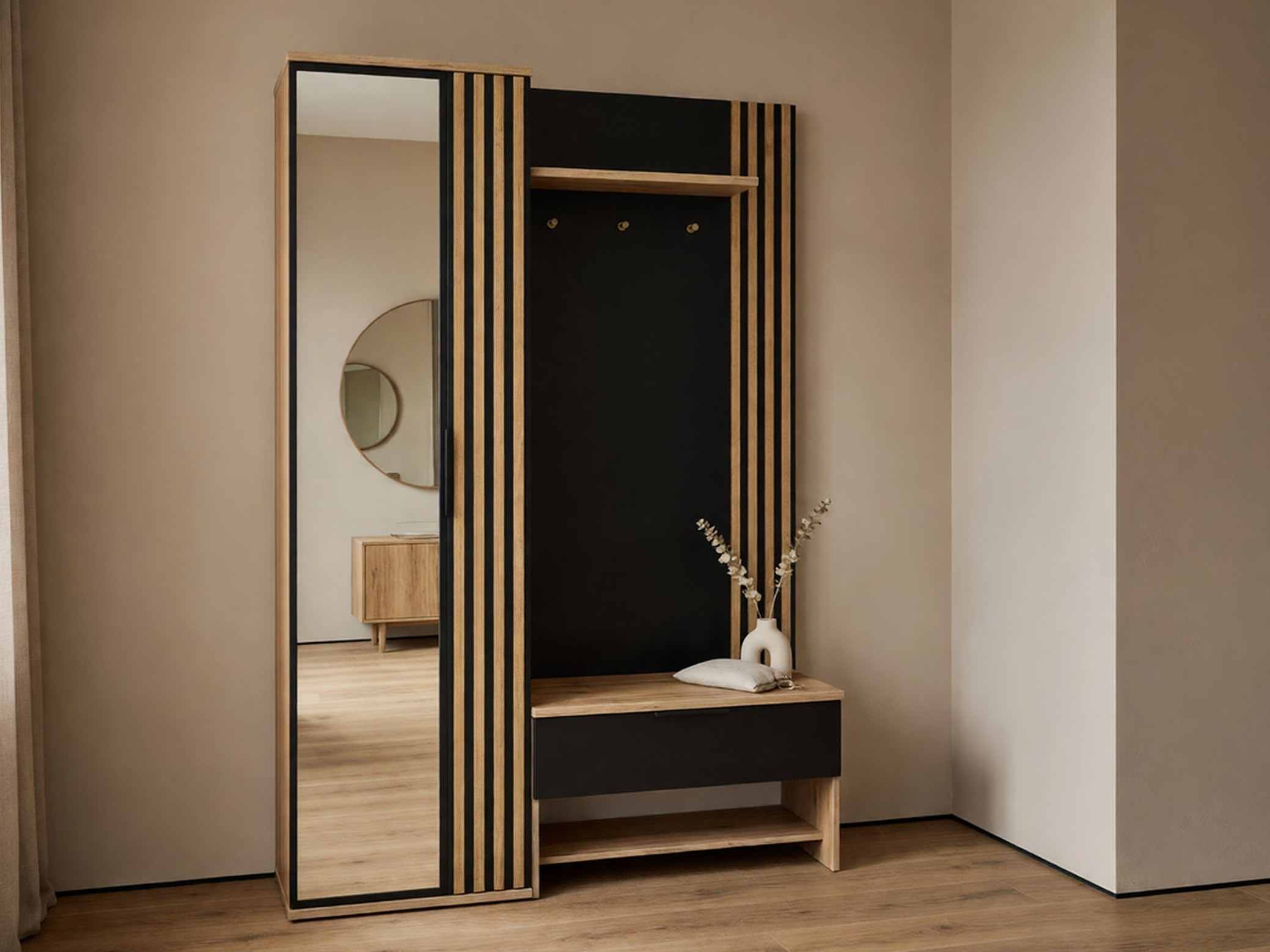 Prieškambario komplektas Honolulu 161 (Juoda + Votan ąžuolas)