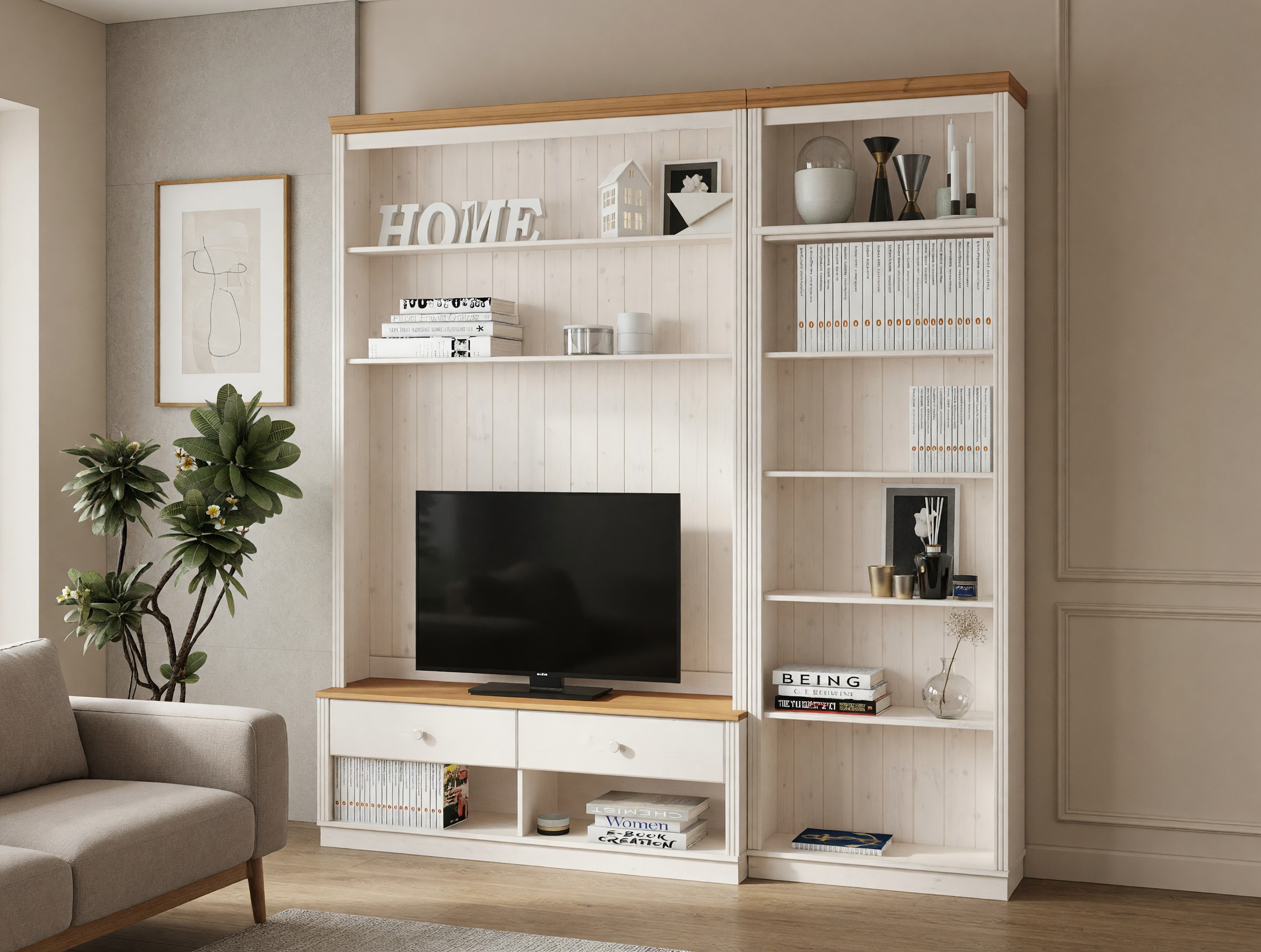 Svetainės komplektas Saltoro 106 (Balta + Medaus ąžuolas)