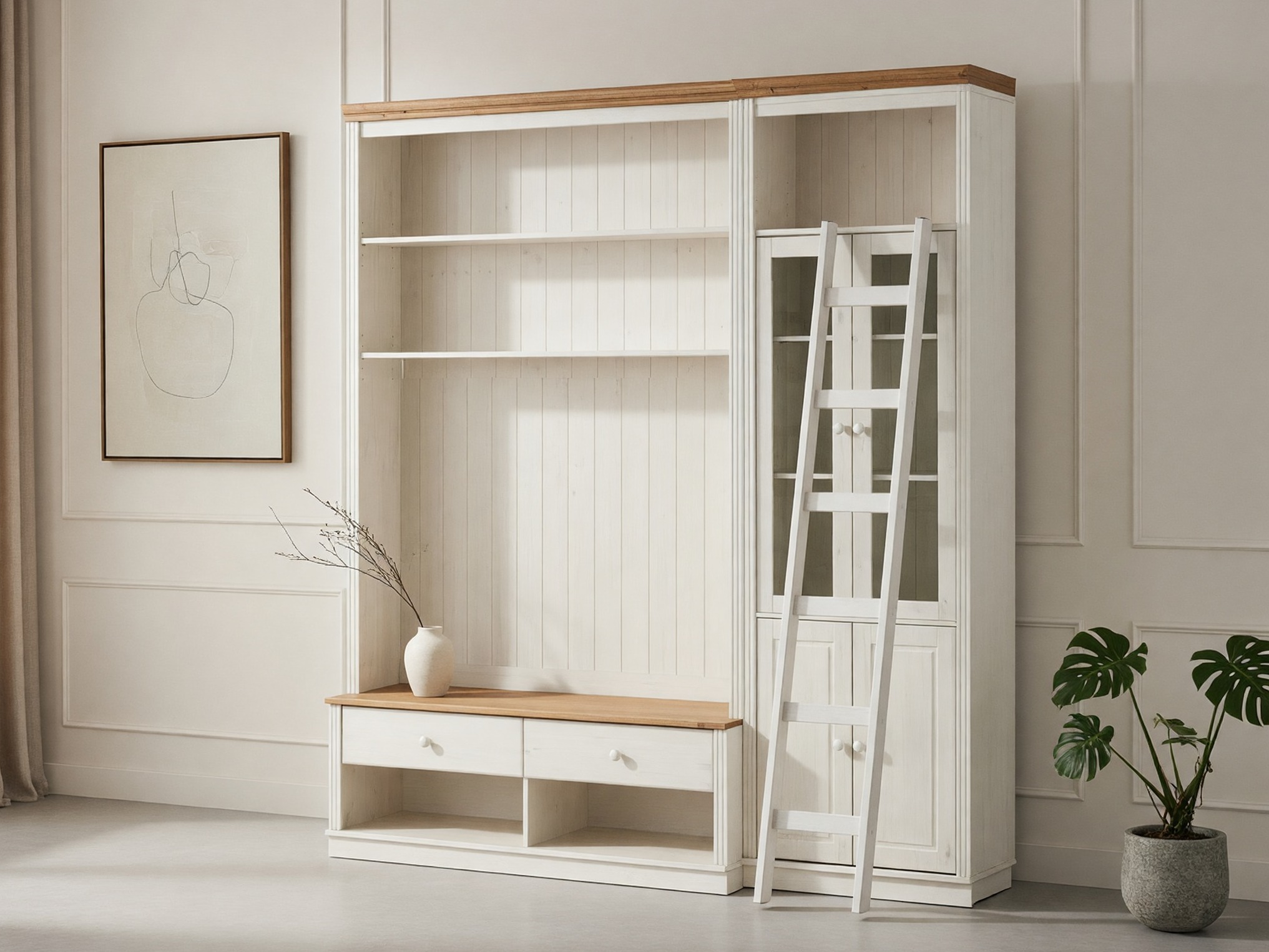 Svetainės komplektas Saltoro 125 (Balta + Medaus ąžuolas)