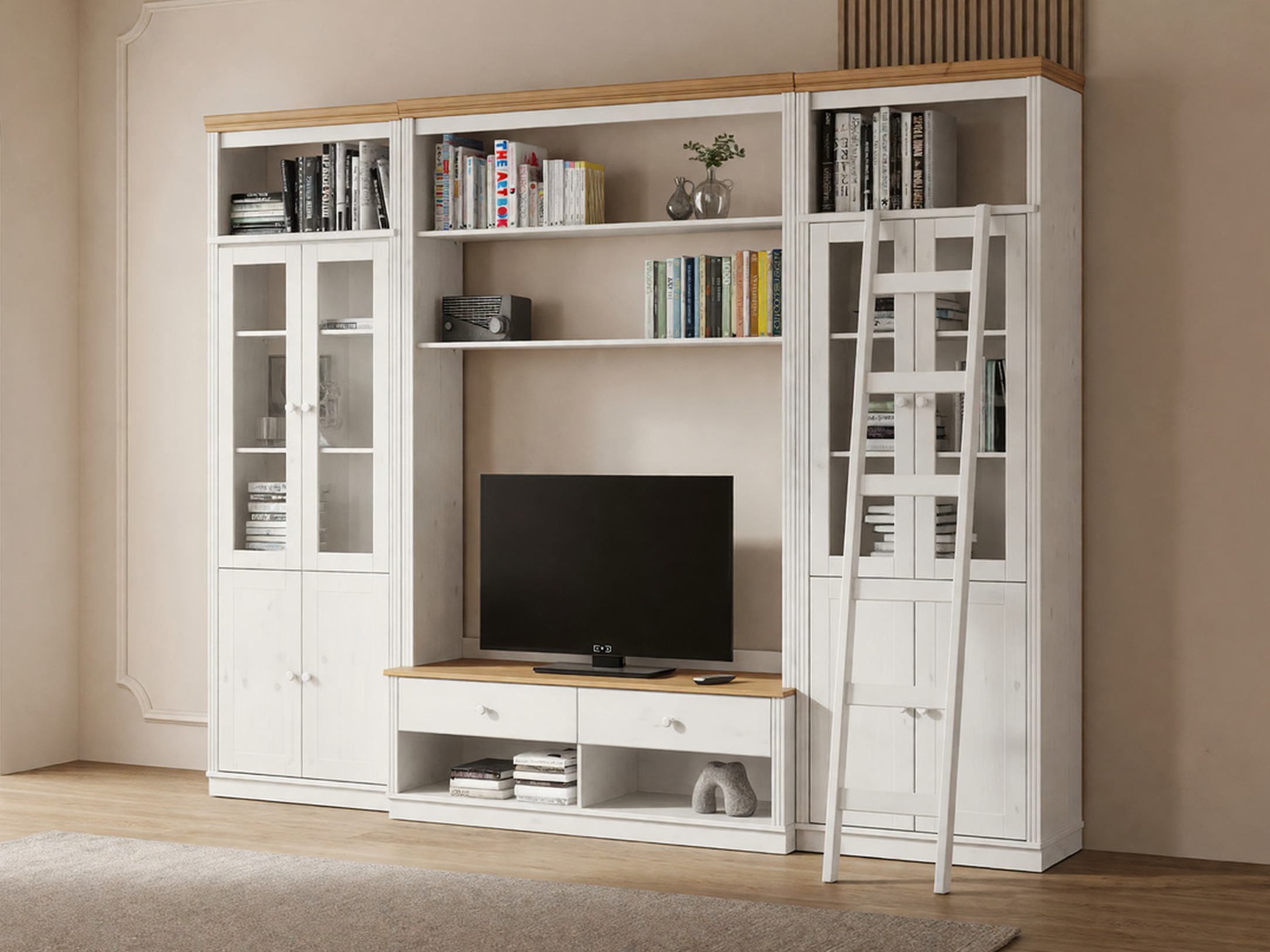 Svetainės komplektas Saltoro 128 (Balta + Medaus ąžuolas)